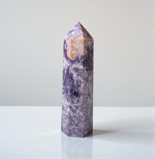 Purple Lepidolite Peach Moonstone Tower