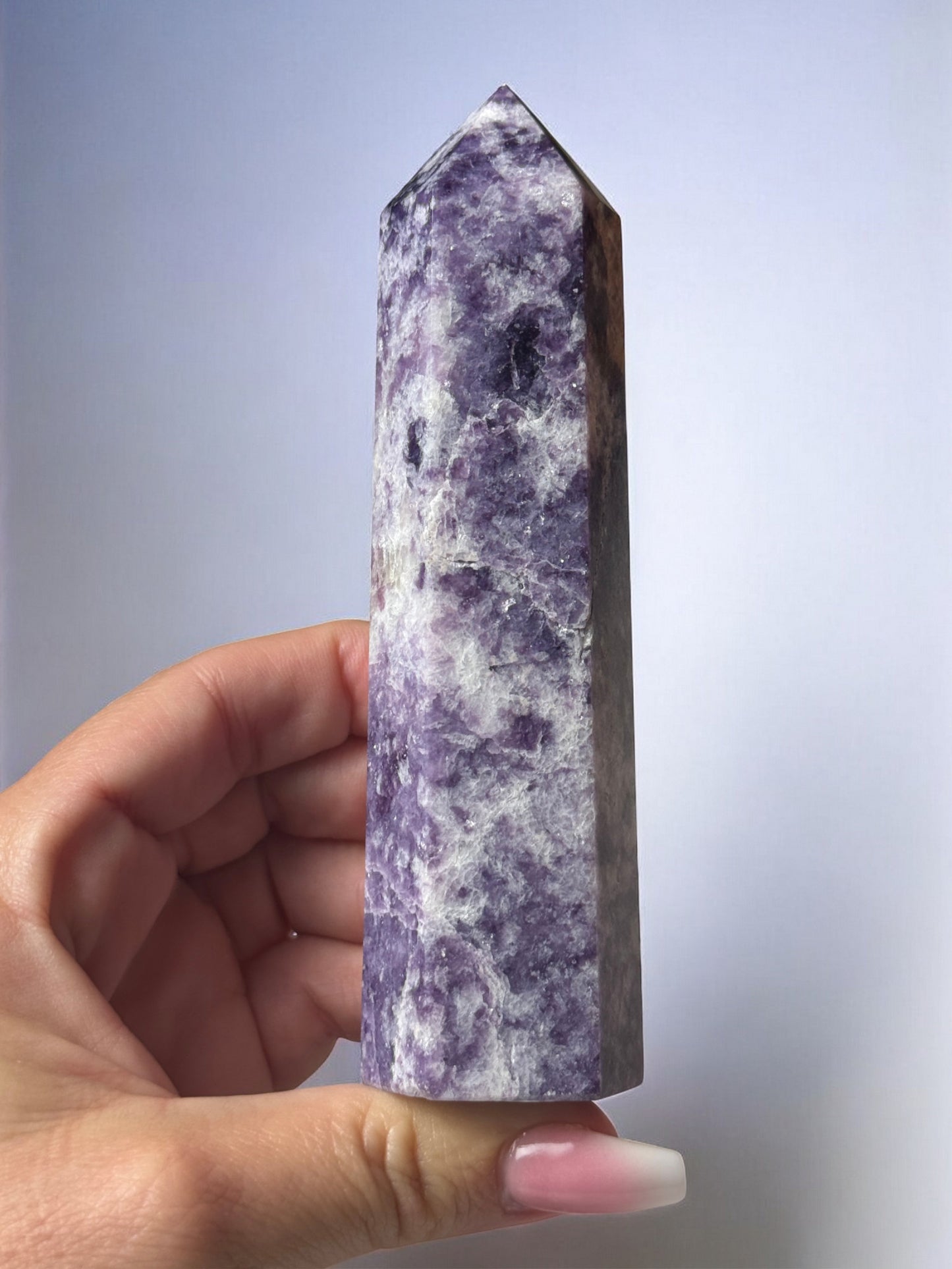 Purple Lepidolite Peach Moonstone Tower