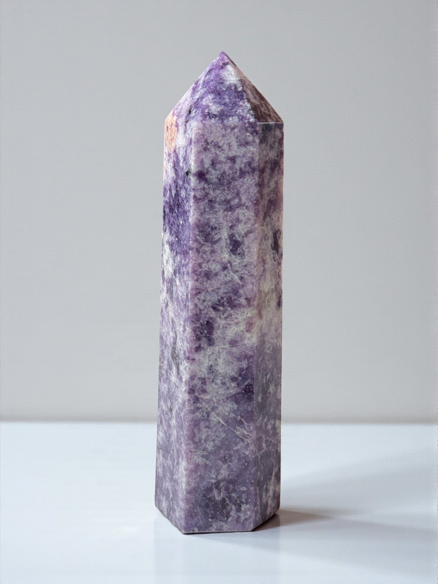 Purple Lepidolite Peach Moonstone Tower