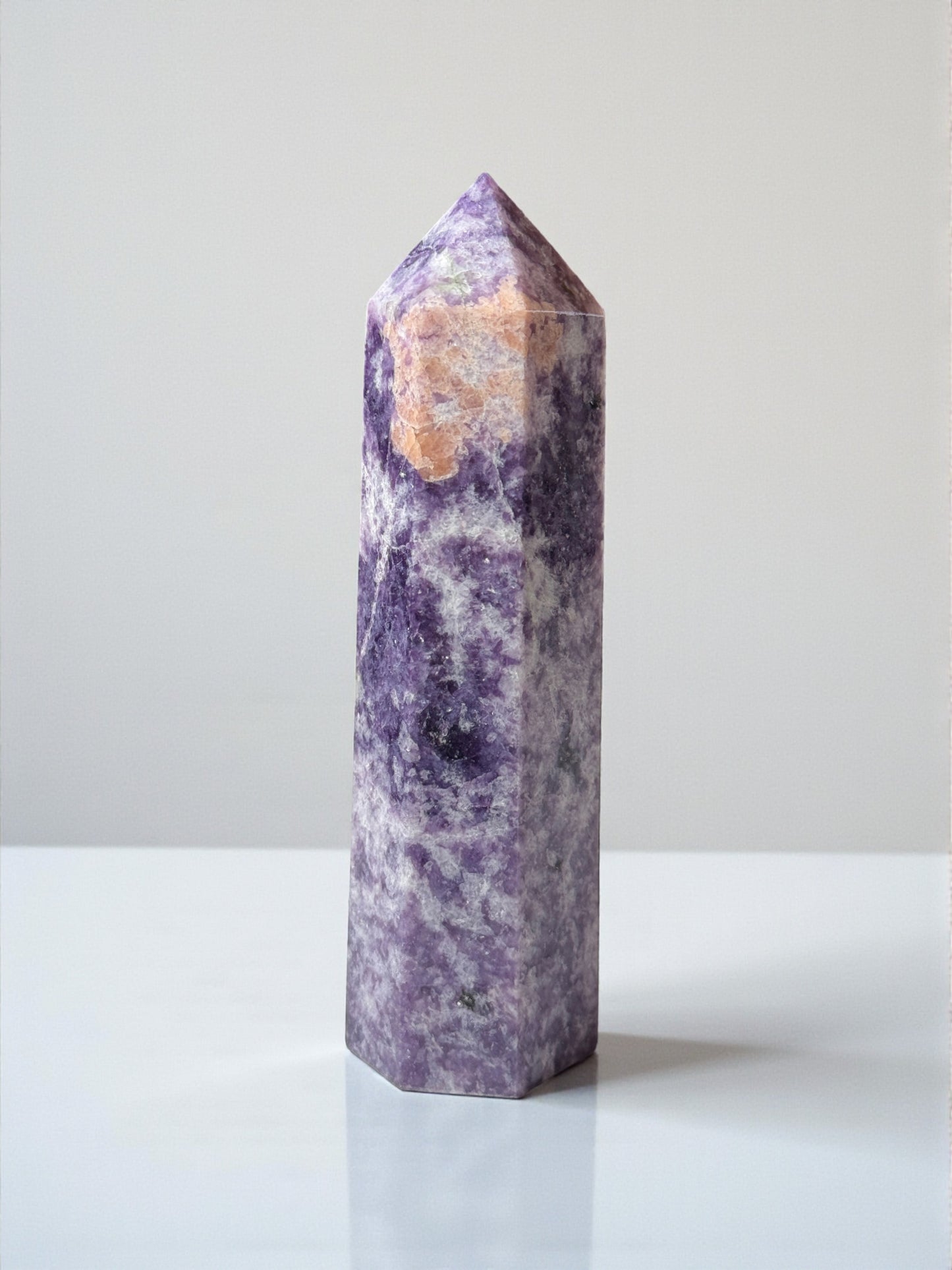 Purple Lepidolite Peach Moonstone Tower