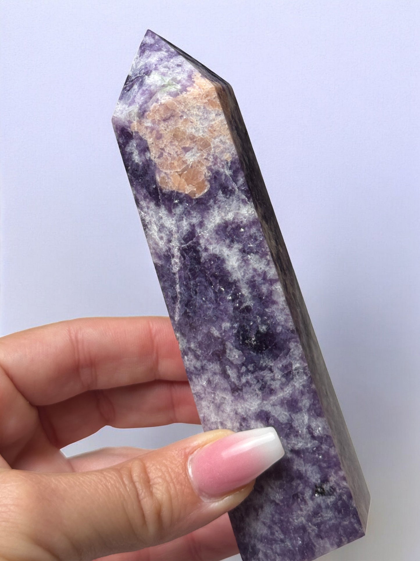 Purple Lepidolite Peach Moonstone Tower