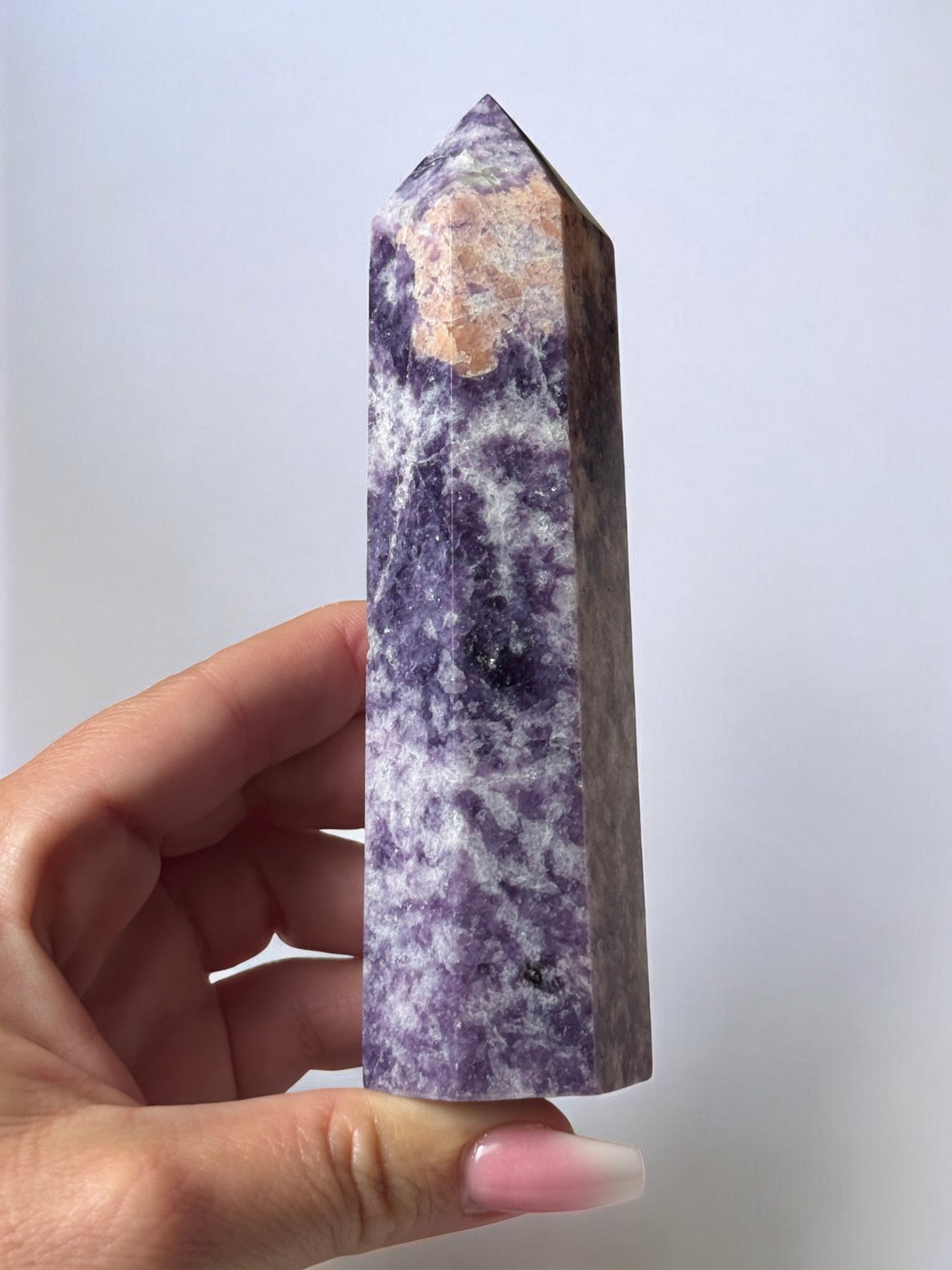 Purple Lepidolite Peach Moonstone Tower