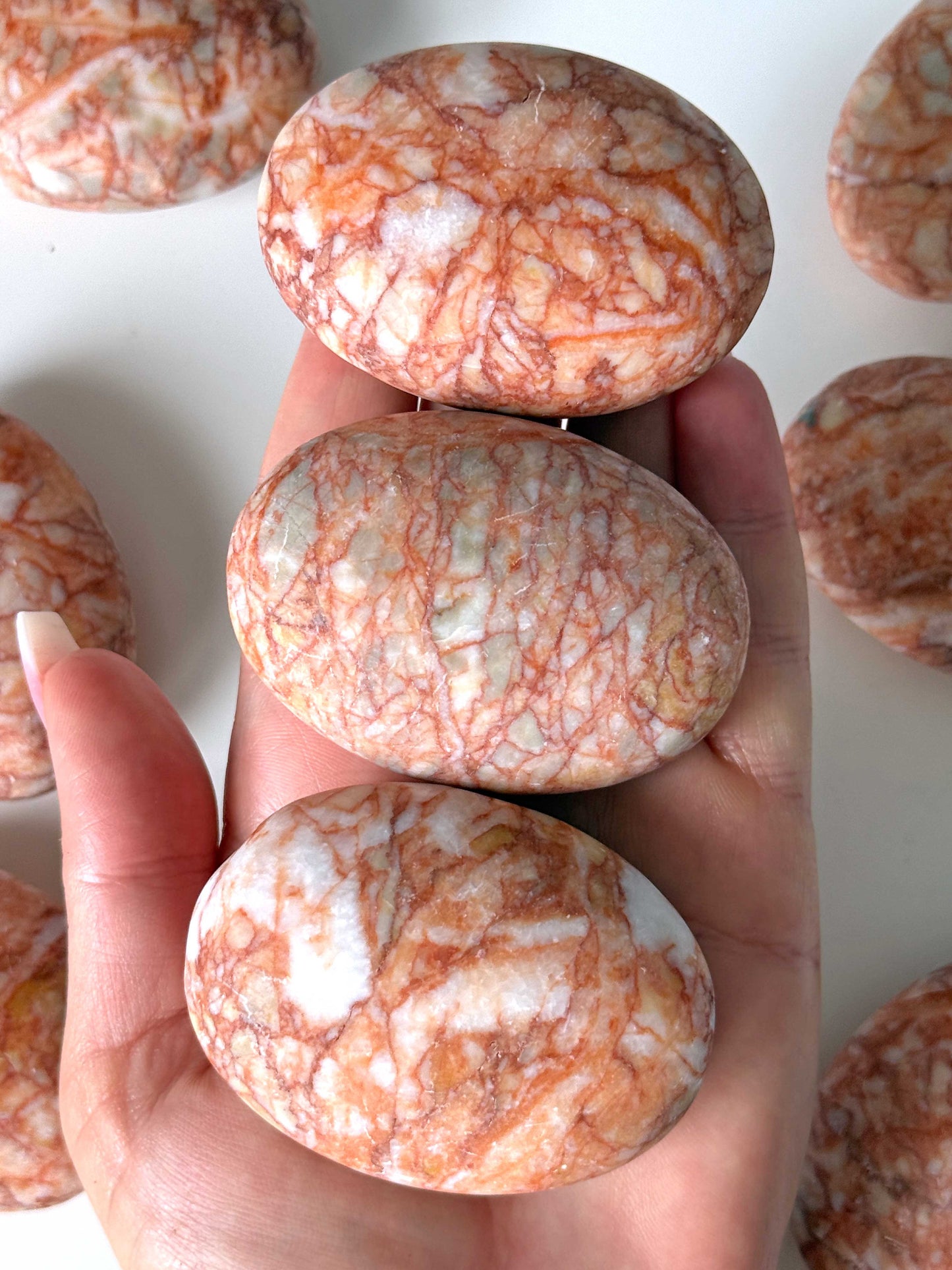 Red Net Jasper Palm Stone