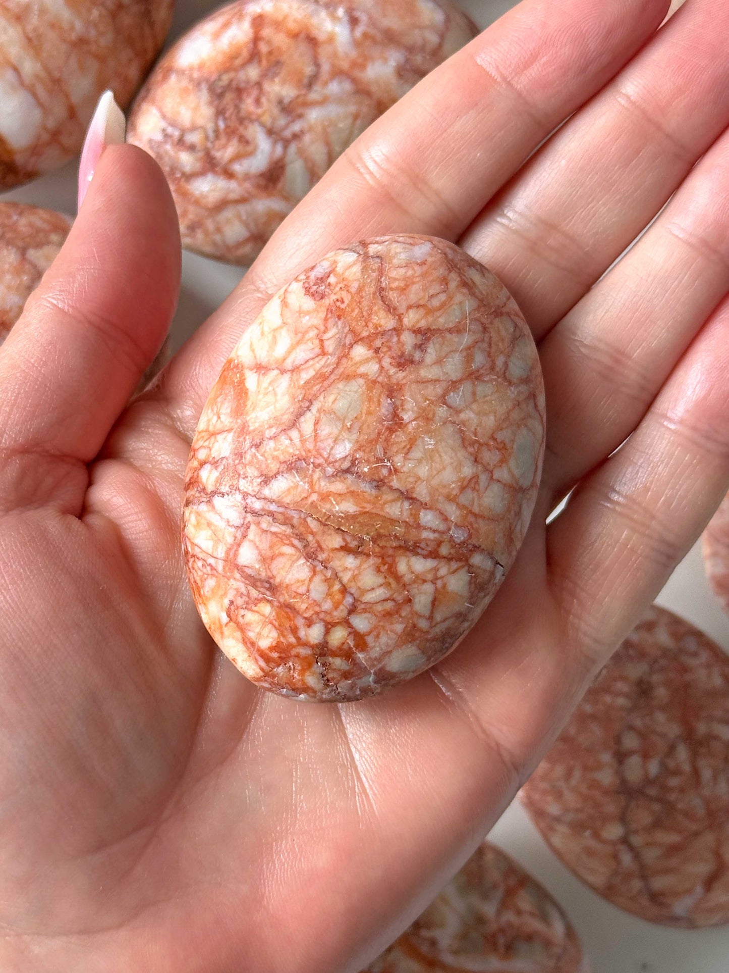 Red Net Jasper Palm Stone