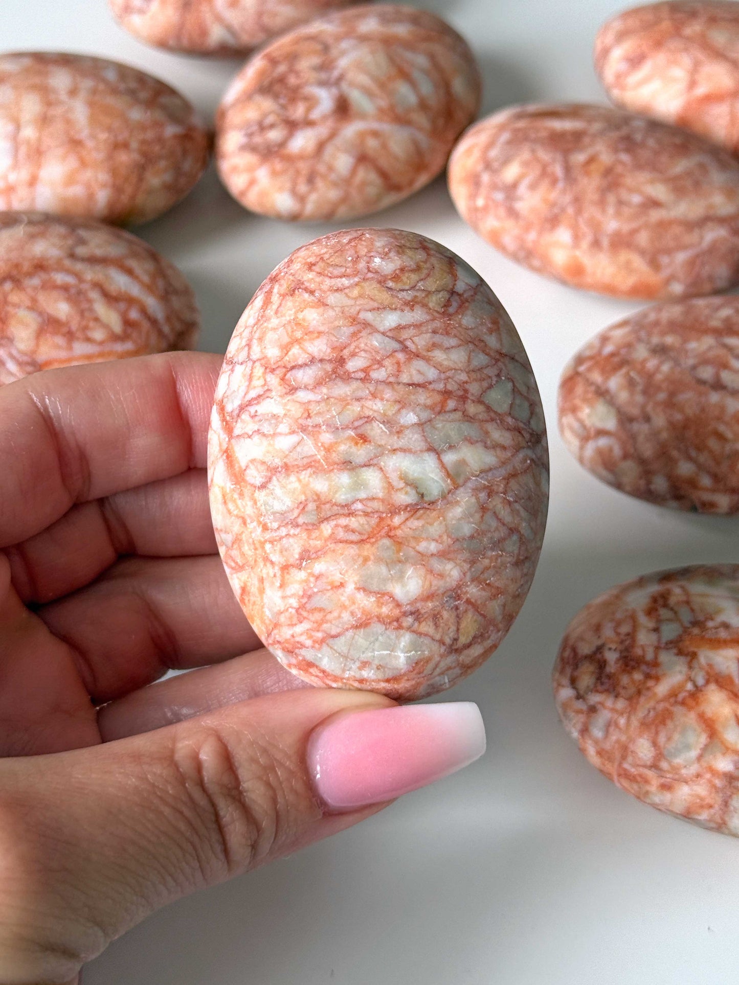 Red Net Jasper Palm Stone