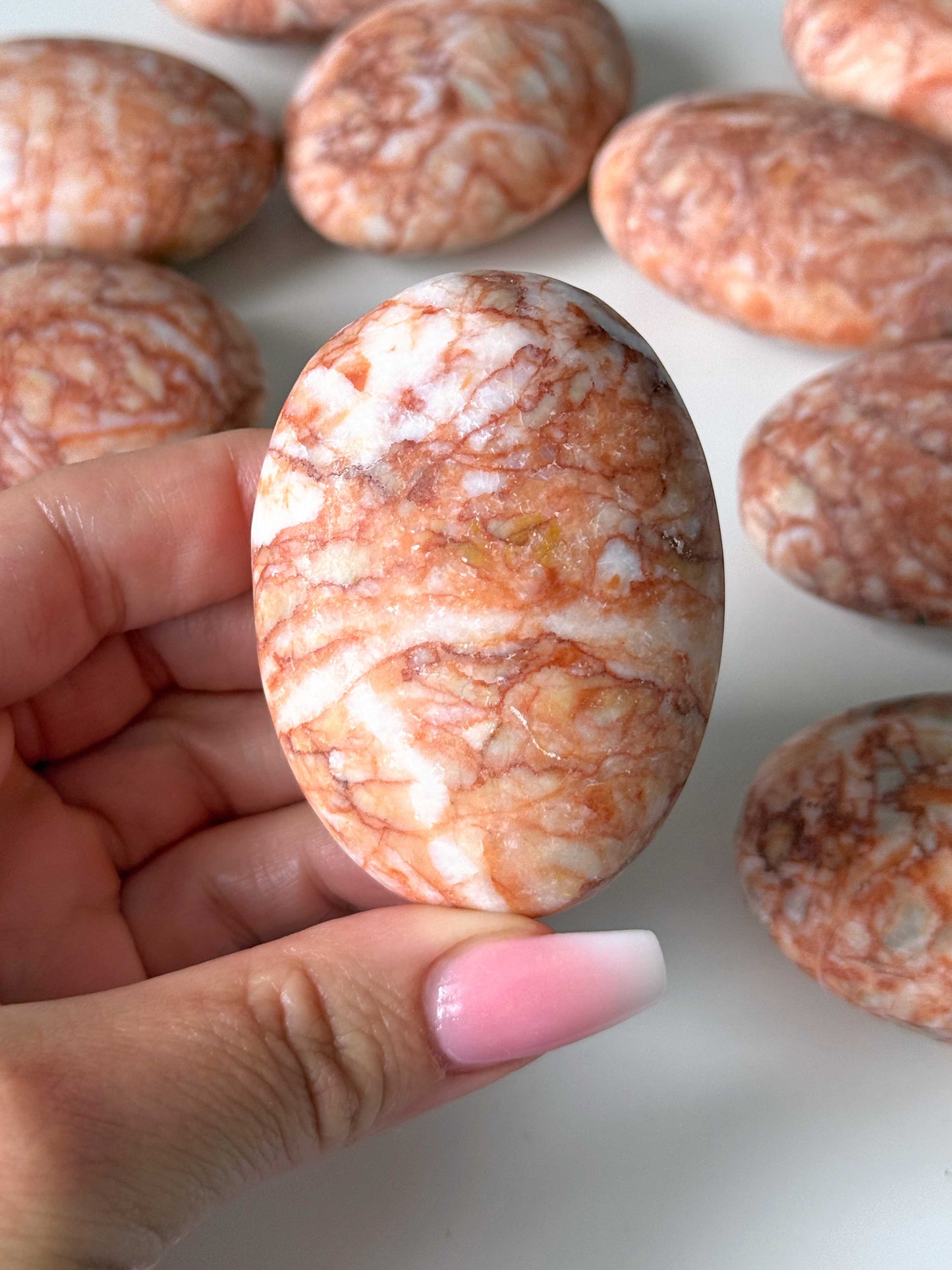 Red Net Jasper Palm Stone