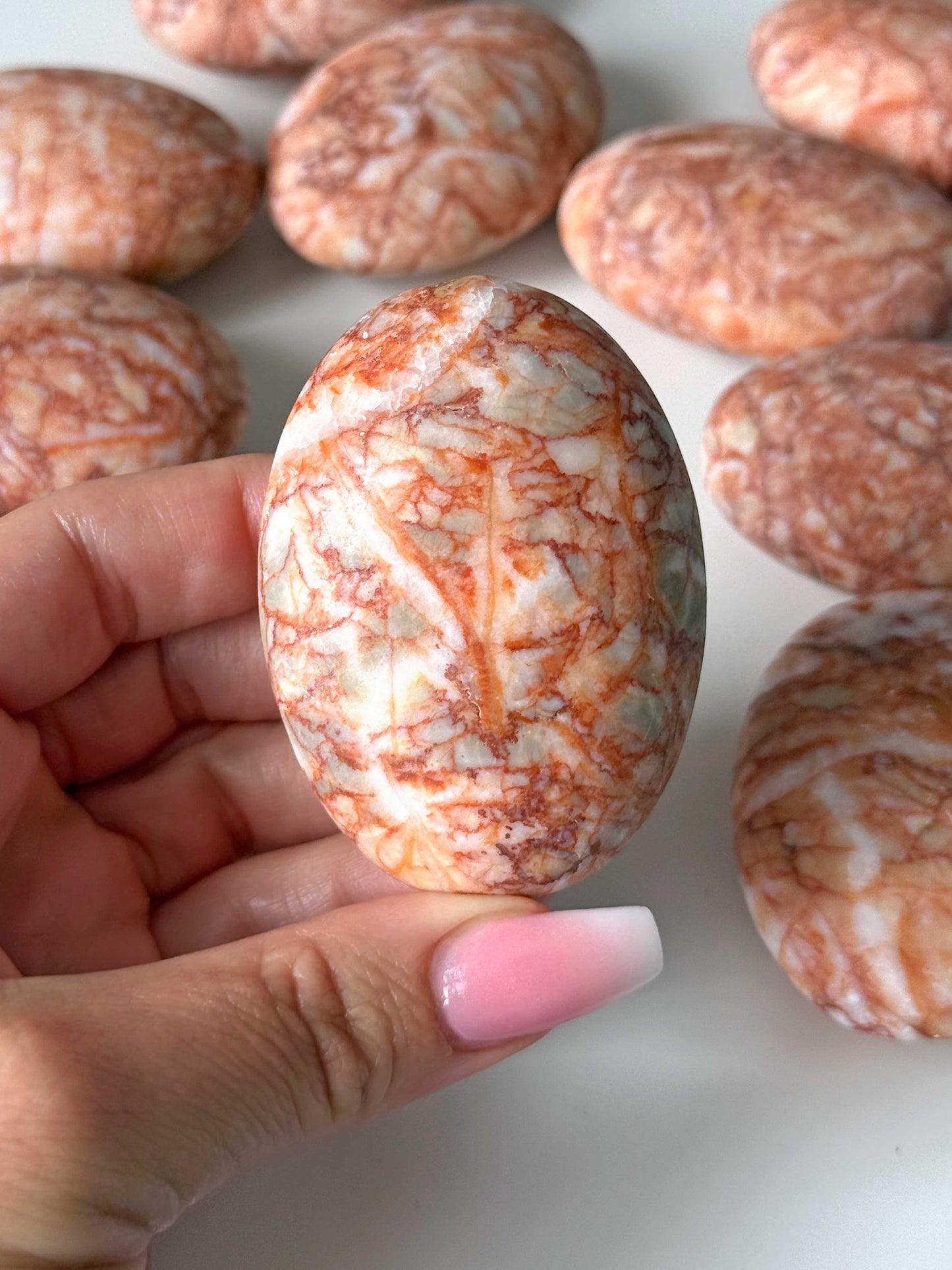 Red Net Jasper Palm Stone