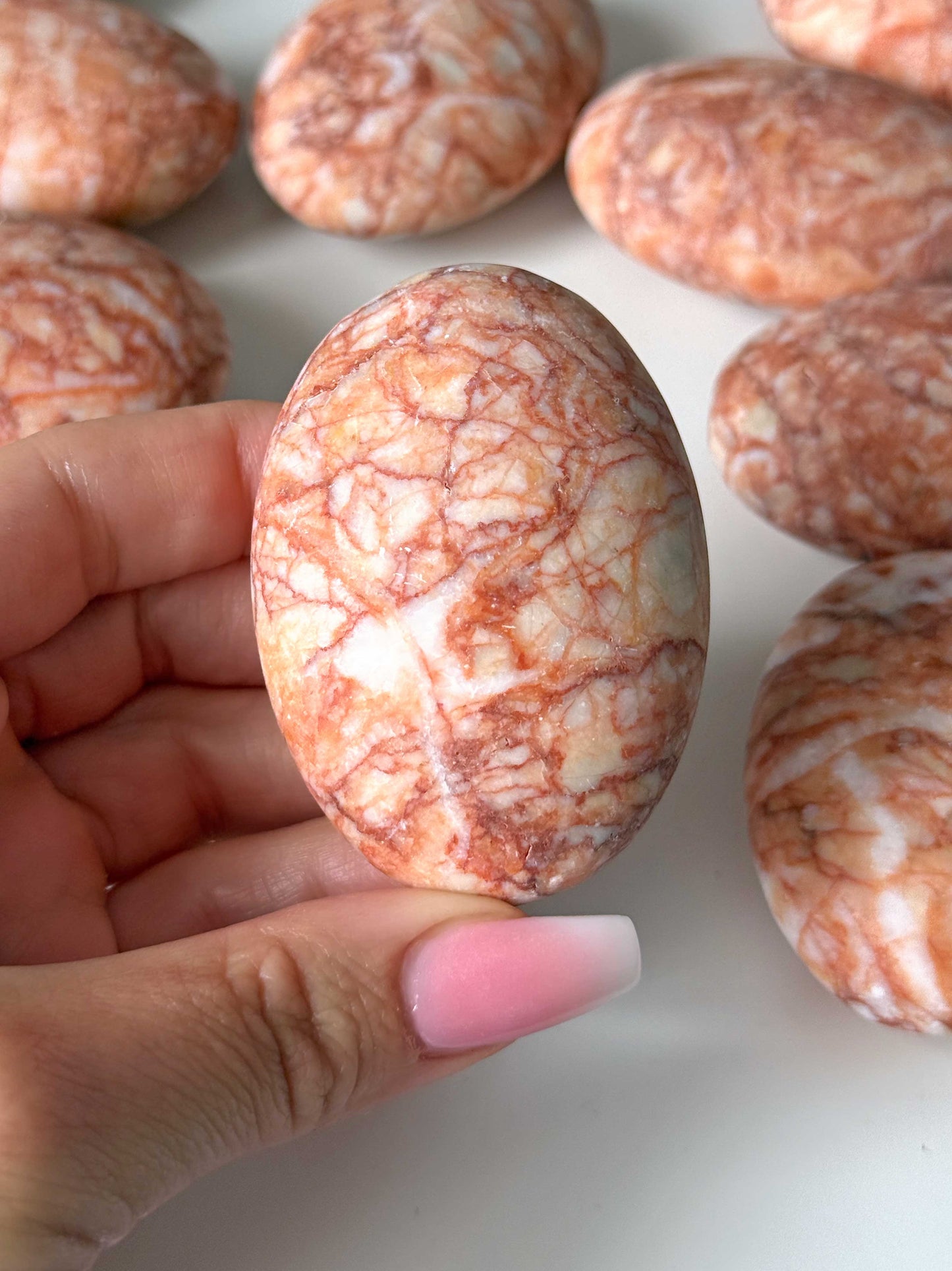 Red Net Jasper Palm Stone