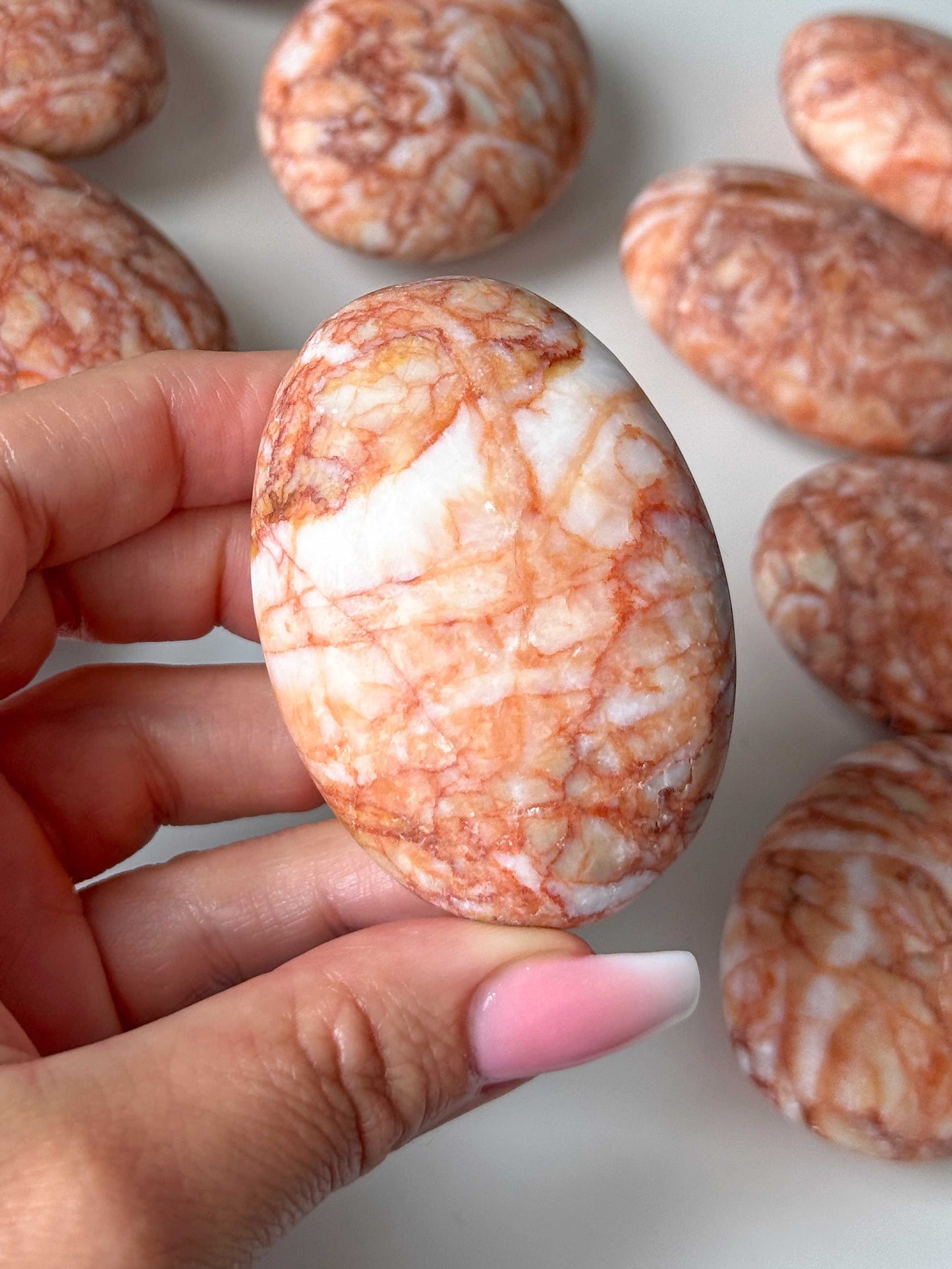 Red Net Jasper Palm Stone