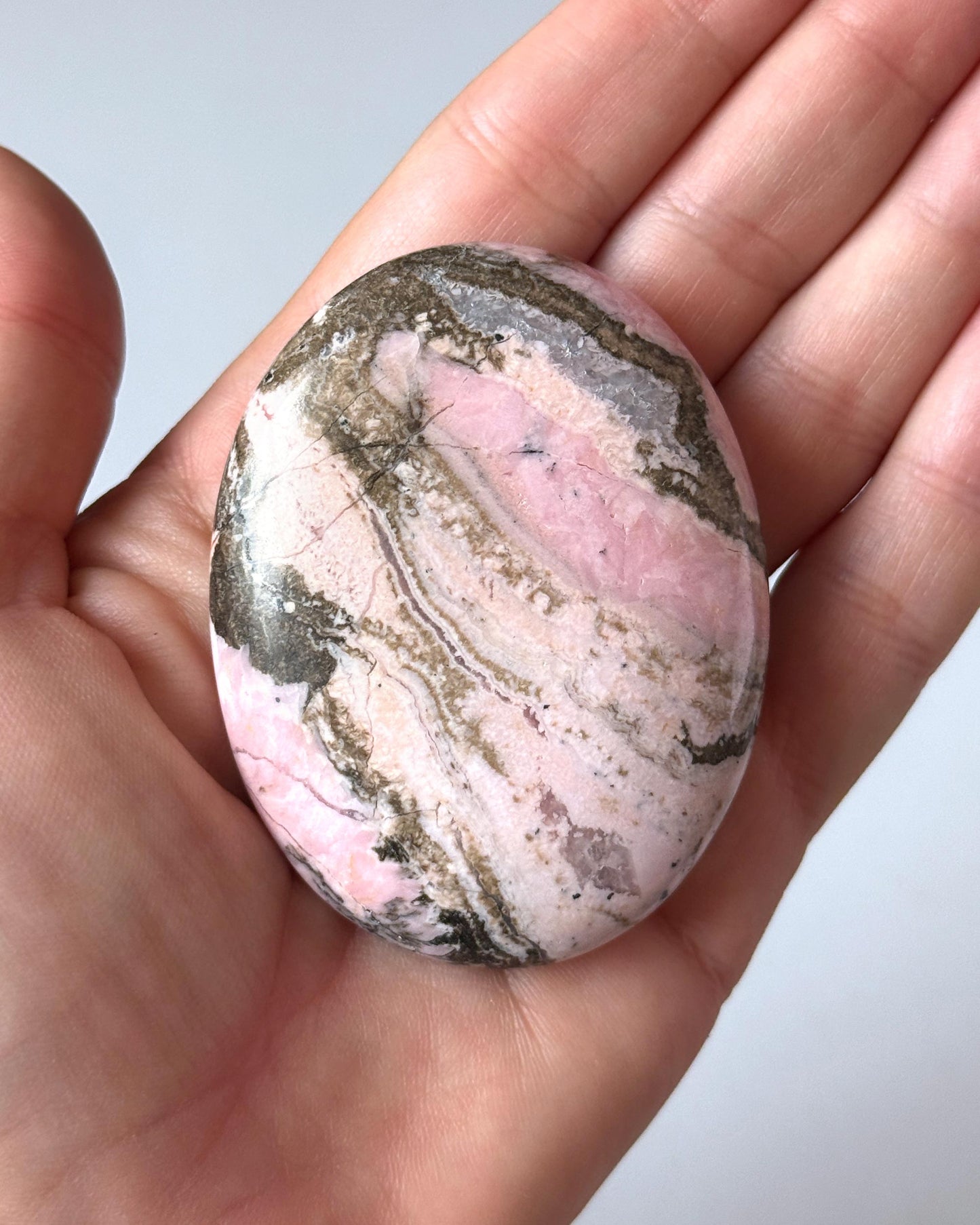 Rhodochrosite with Quartz Palm Stone
