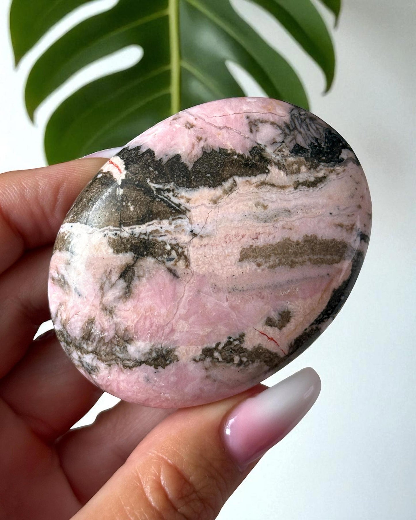 Rhodochrosite with Quartz Palm Stone