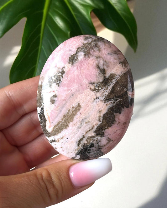 Rhodochrosite with Quartz Palm Stone