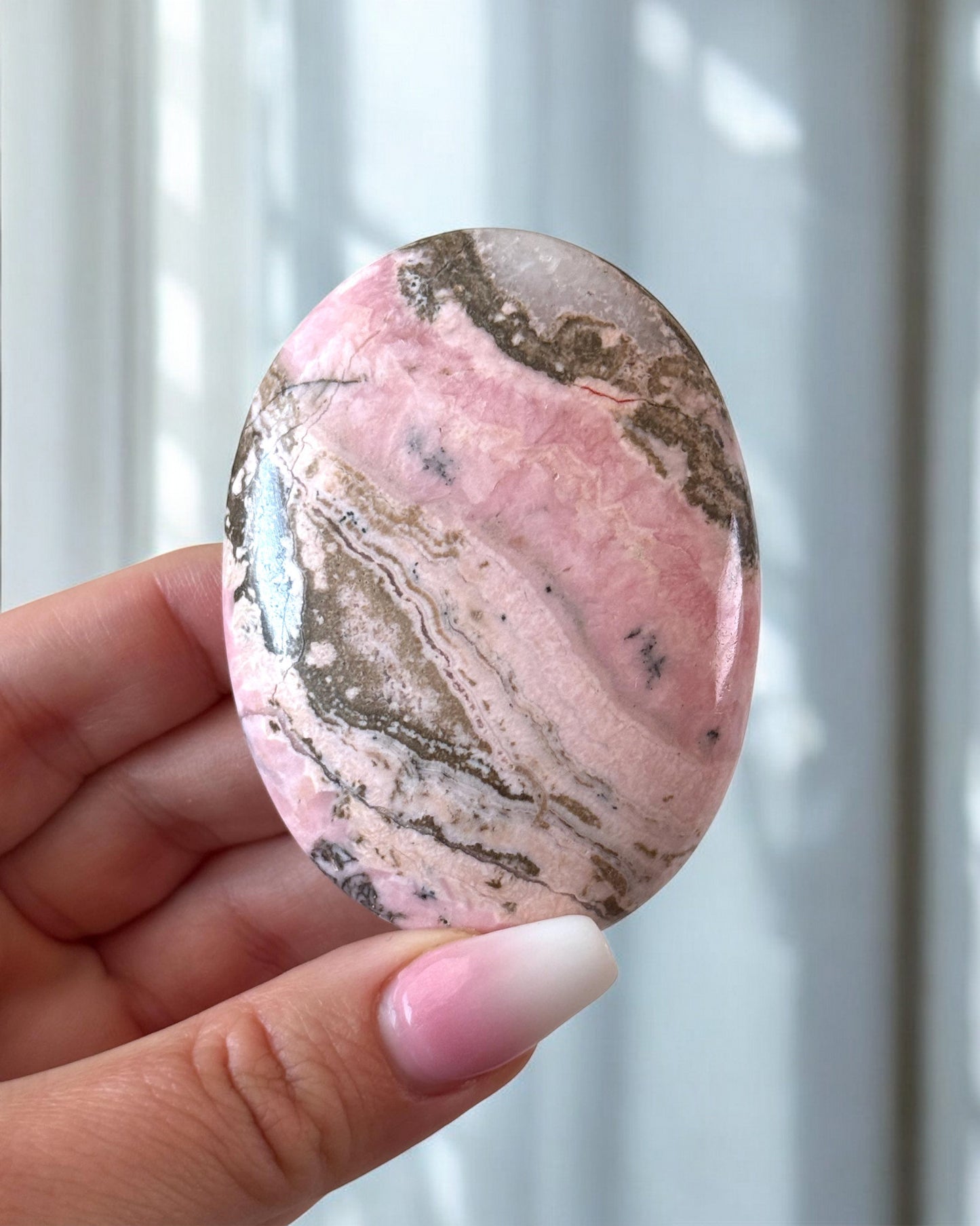 Rhodochrosite with Quartz Palm Stone