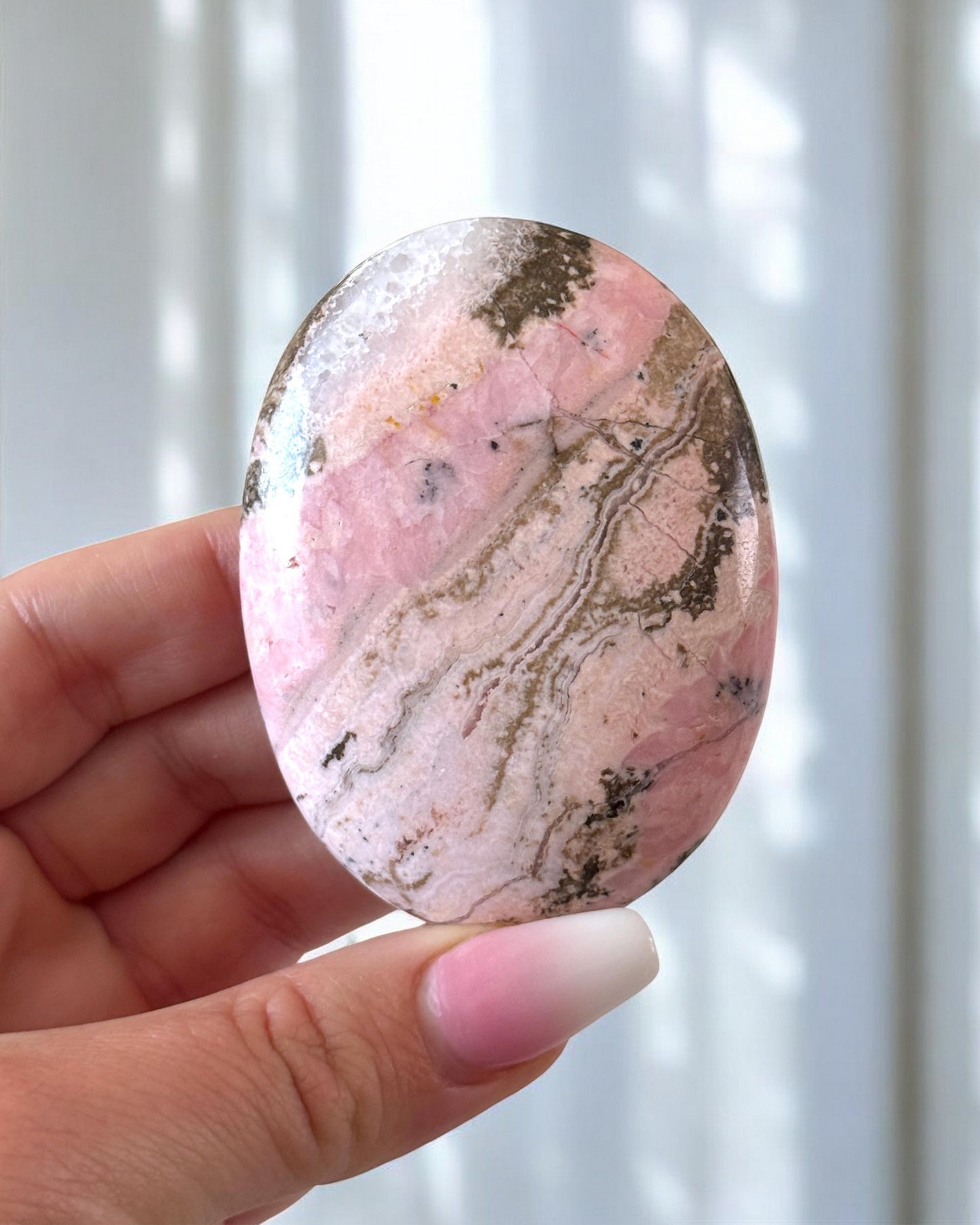 Rhodochrosite with Quartz Palm Stone