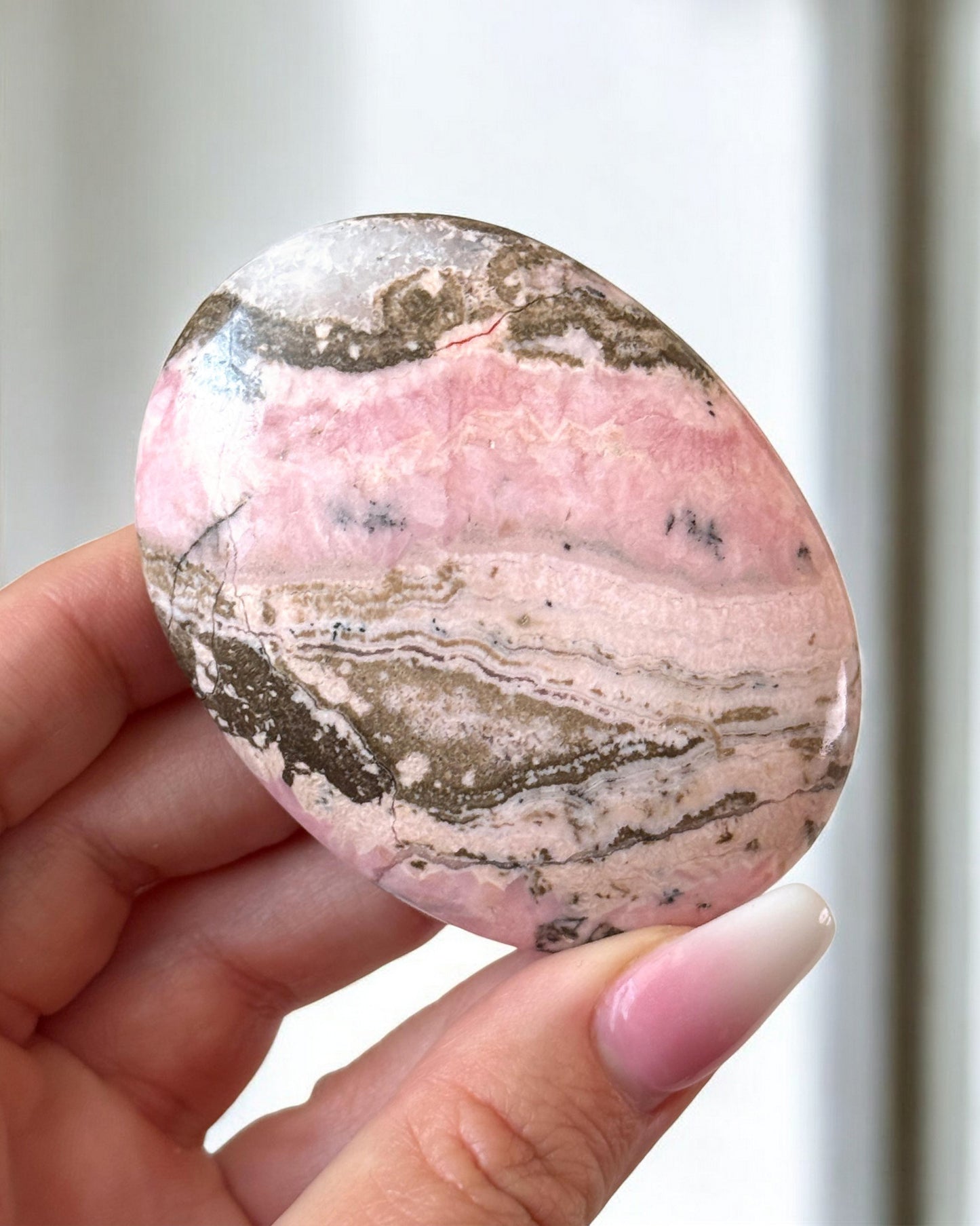 Rhodochrosite with Quartz Palm Stone