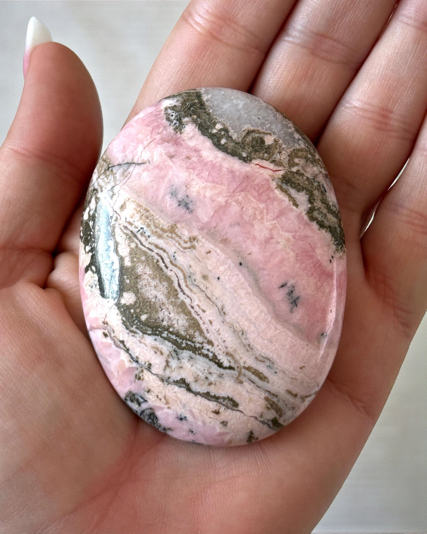 Rhodochrosite with Quartz Palm Stone