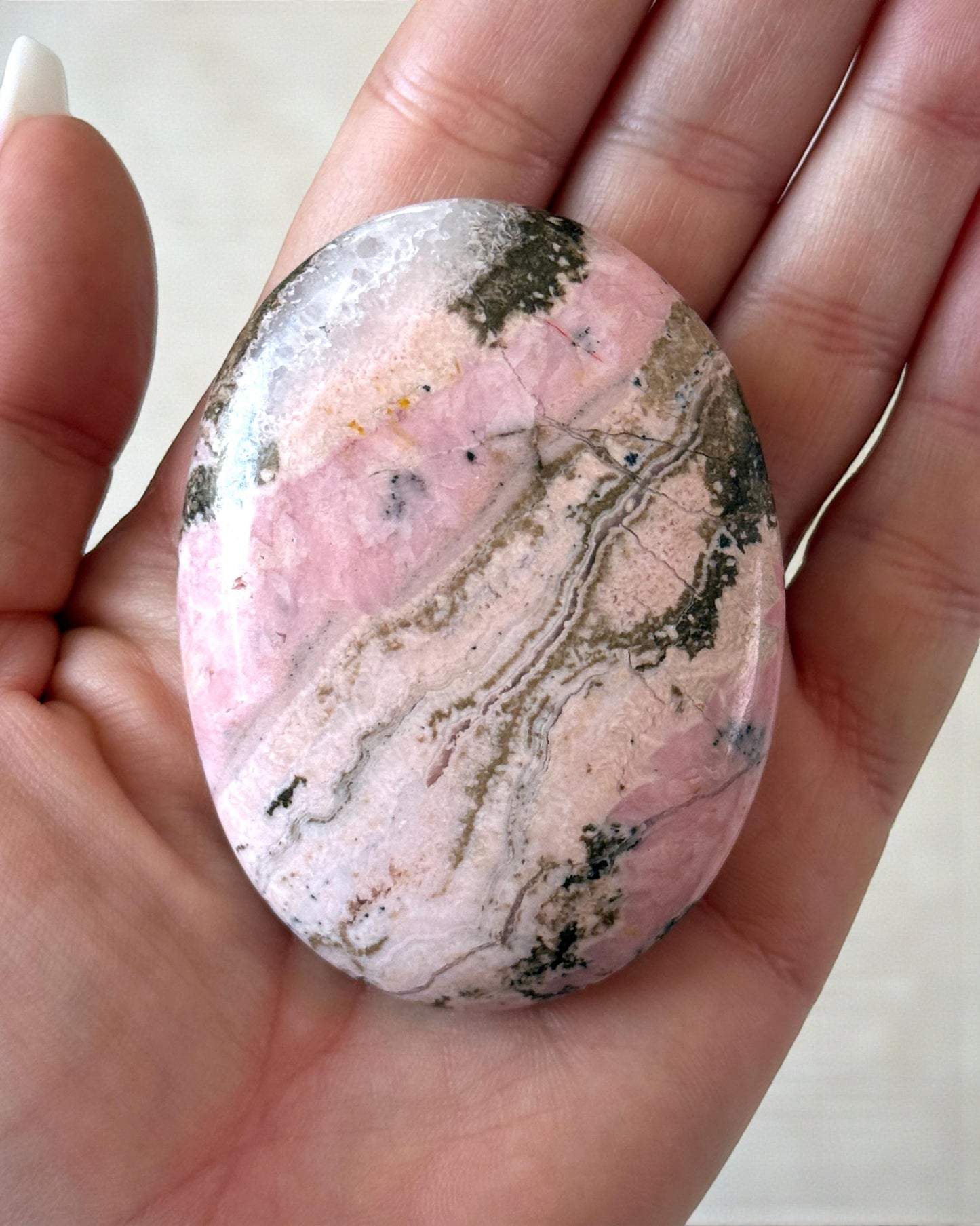 Rhodochrosite with Quartz Palm Stone