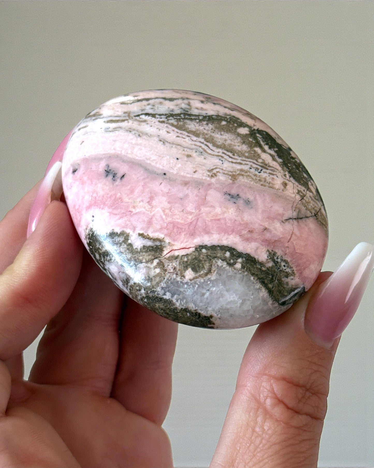 Rhodochrosite with Quartz Palm Stone