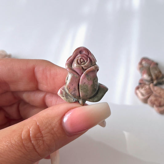 Rhodonite Budding Rose Carving