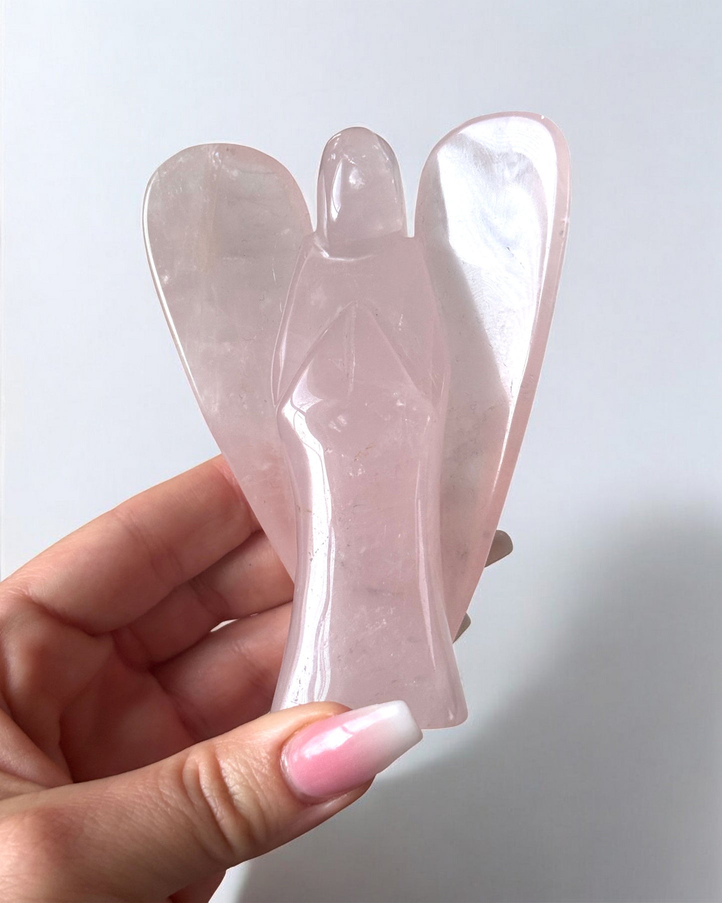 Rose Quartz Large Angel Carving
