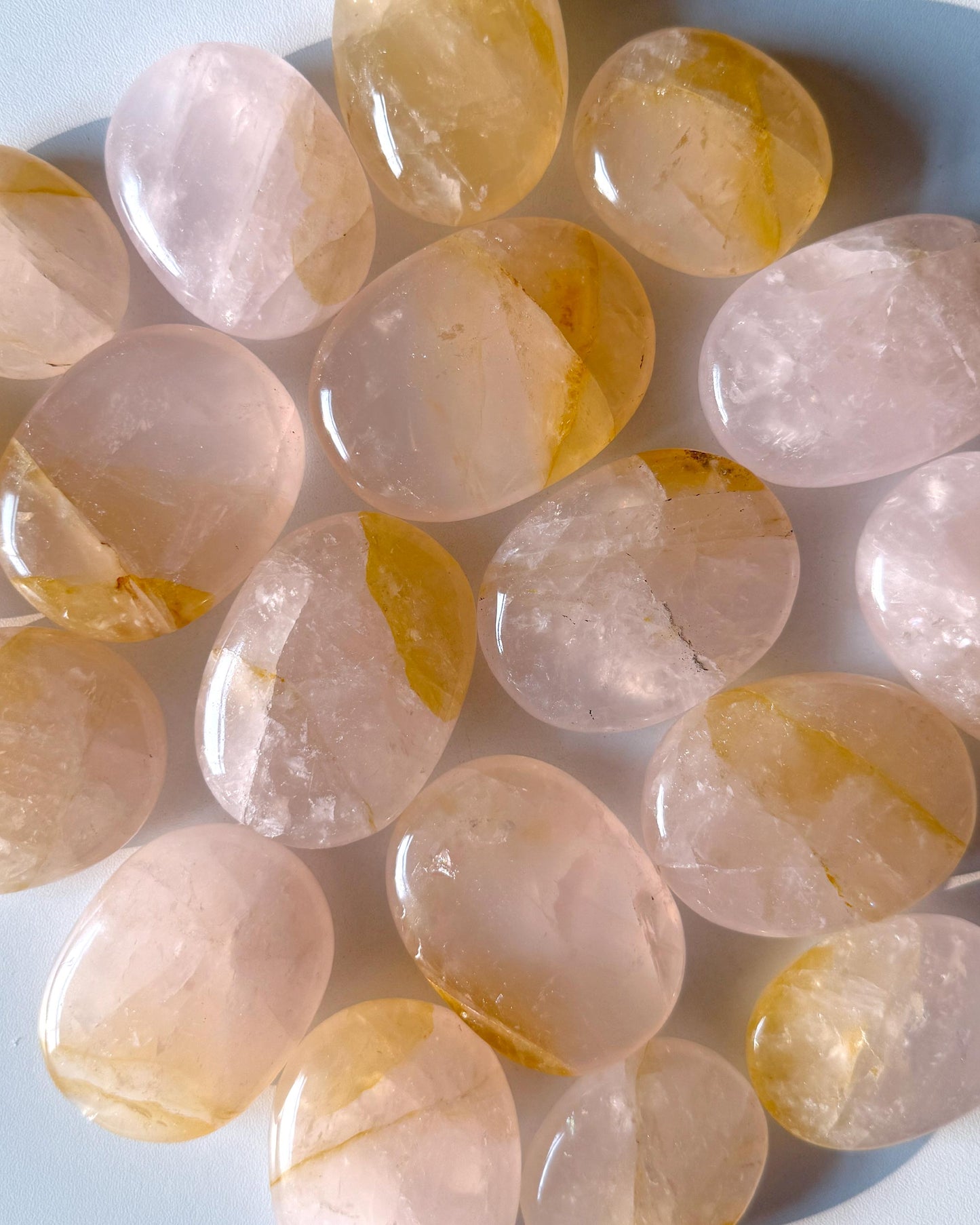 Rose Quartz Golden Healer Palm Stone