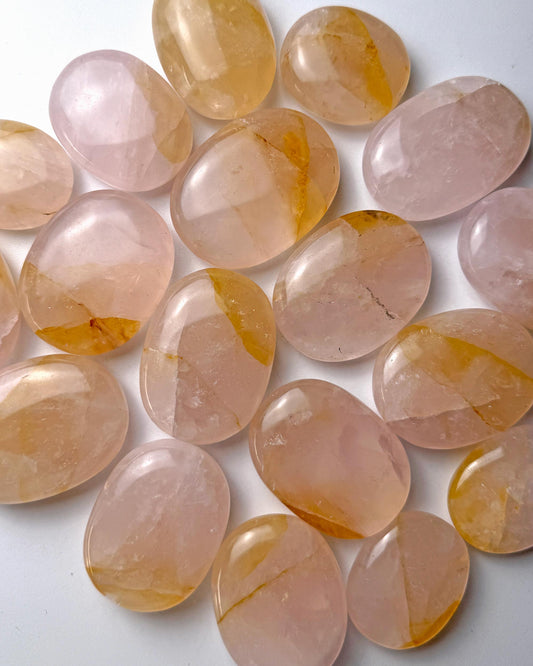 Rose Quartz Golden Healer Palm Stone