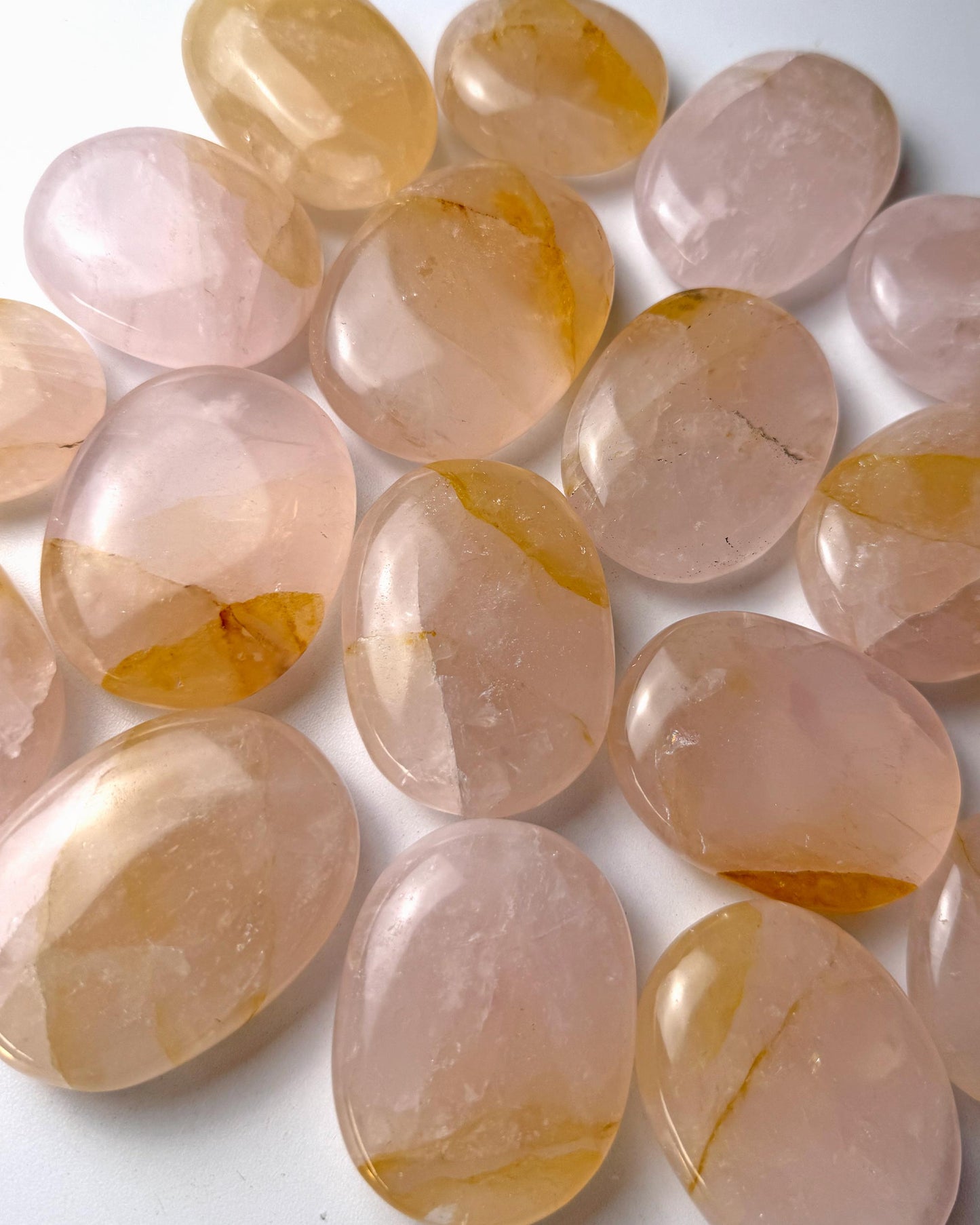 Rose Quartz Golden Healer Palm Stone