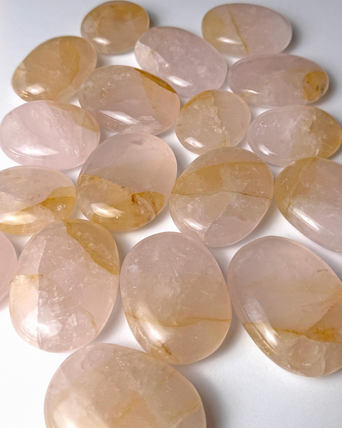 Rose Quartz Golden Healer Palm Stone