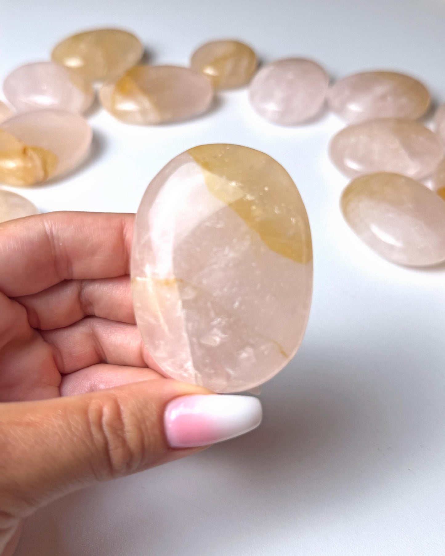 Rose Quartz Golden Healer Palm Stone