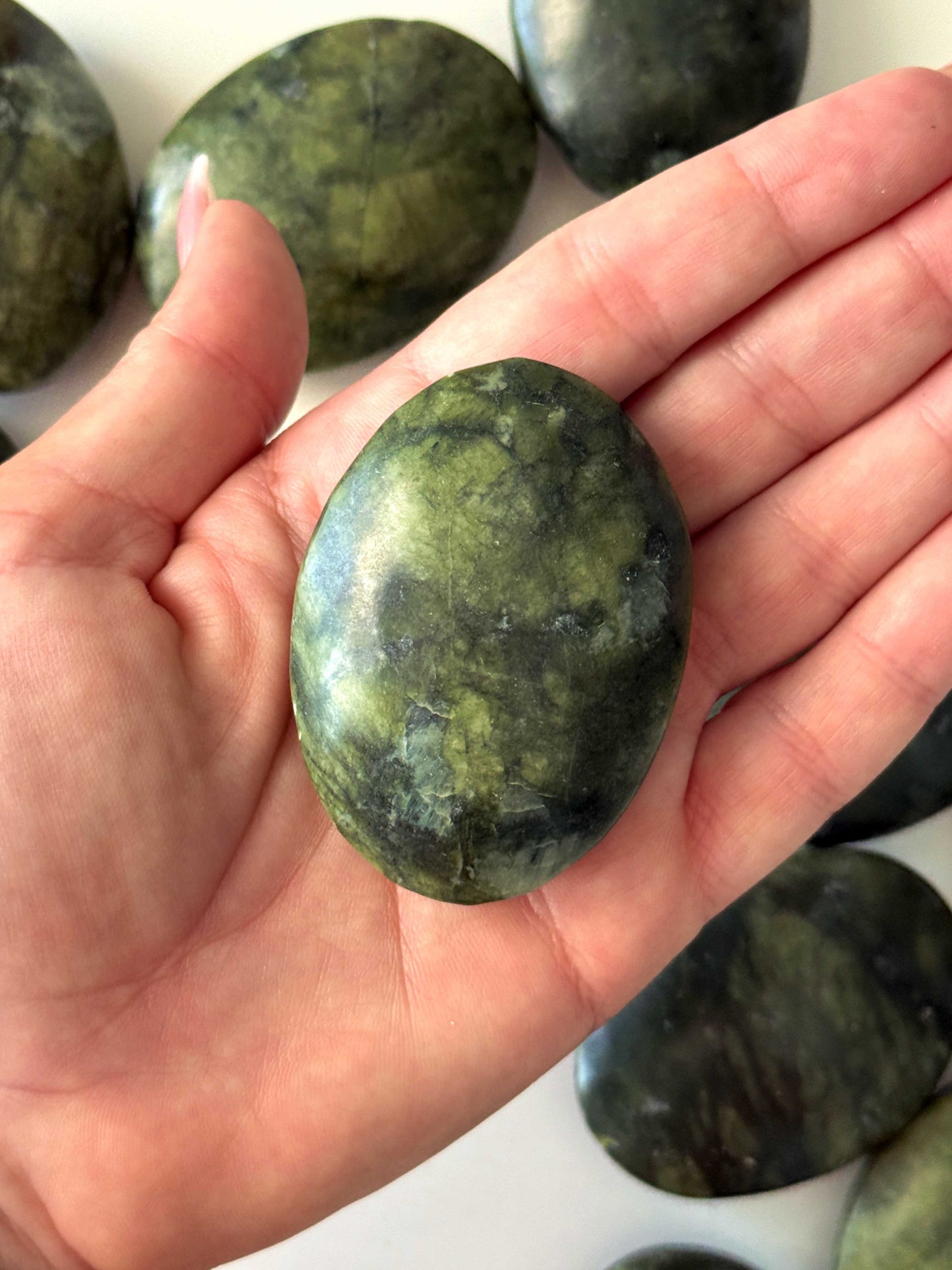 Serpentine Jade Palm Stone