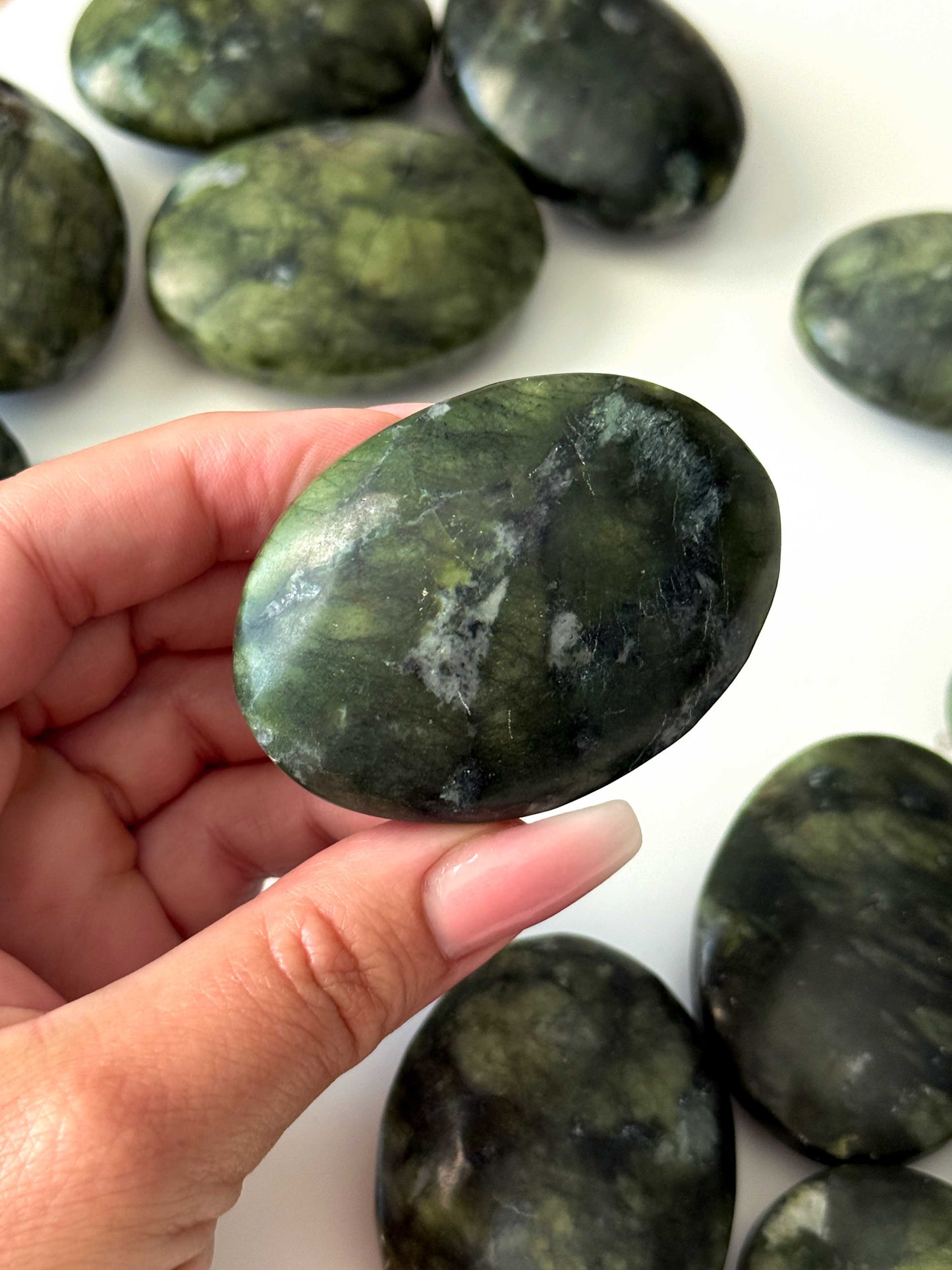 Serpentine Jade Palm Stone