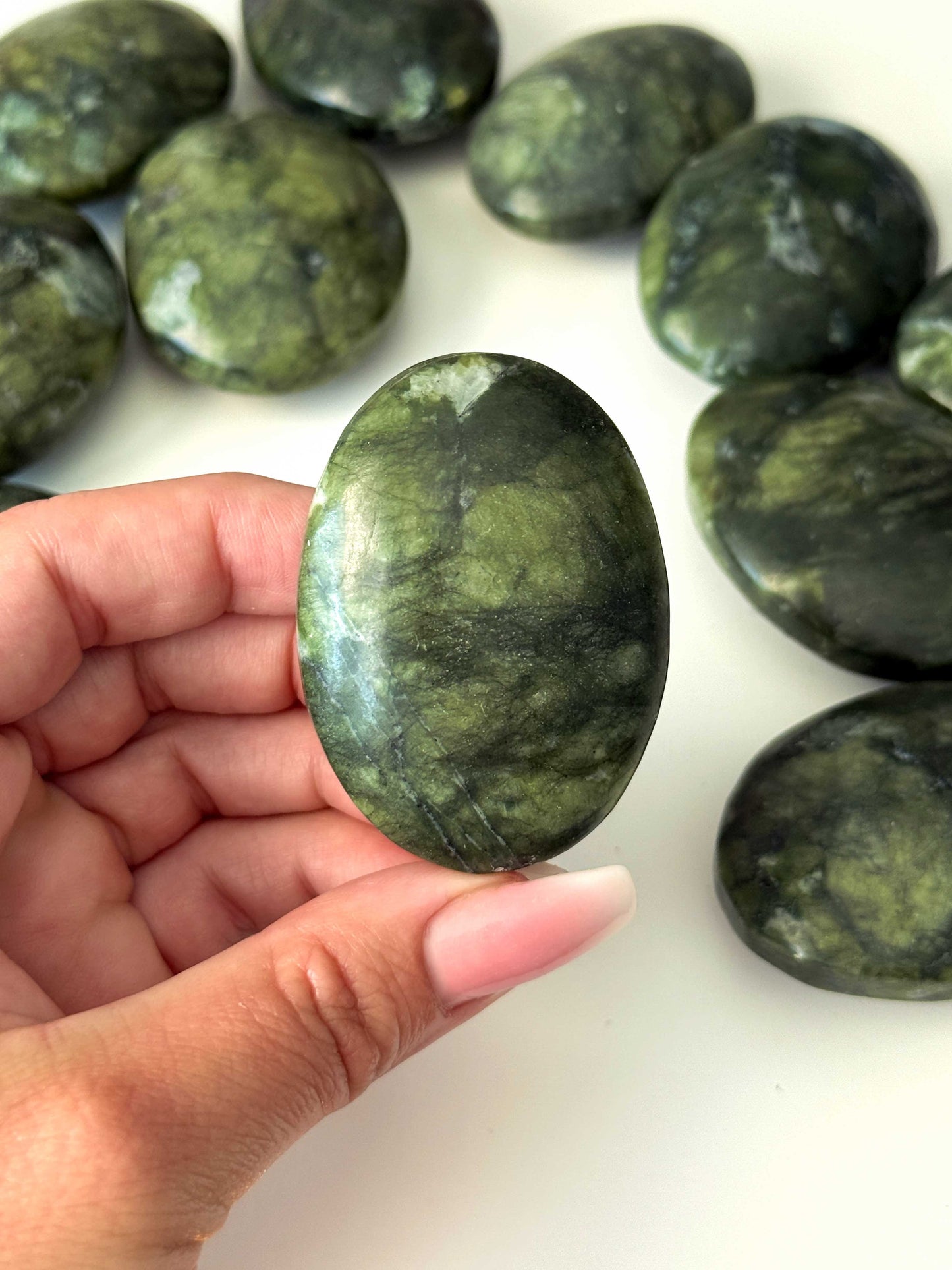 Serpentine Jade Palm Stone