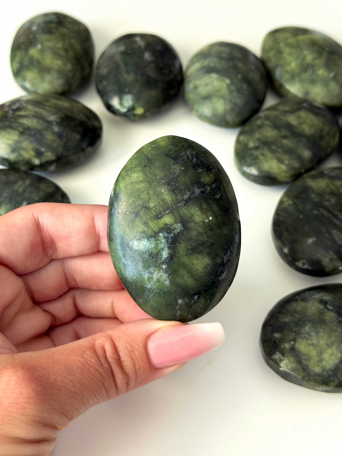 Serpentine Jade Palm Stone