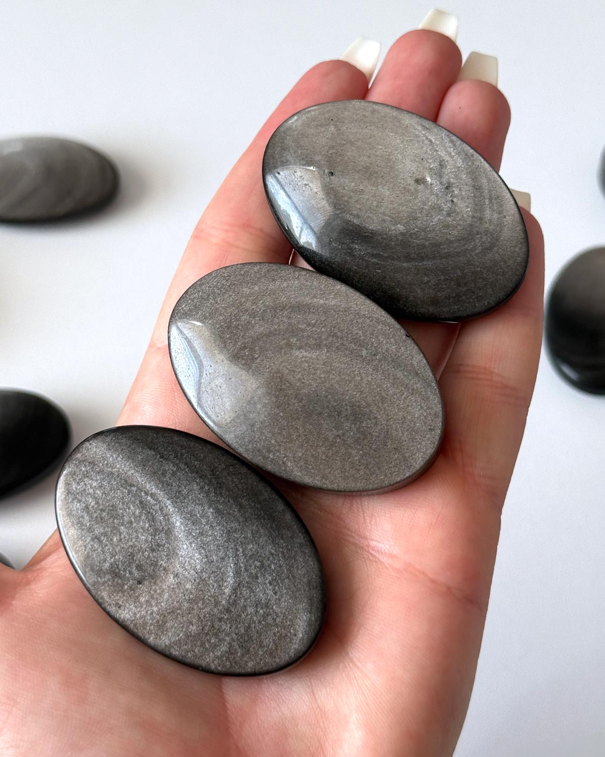 Silver Sheen Obsidian Palm Stone