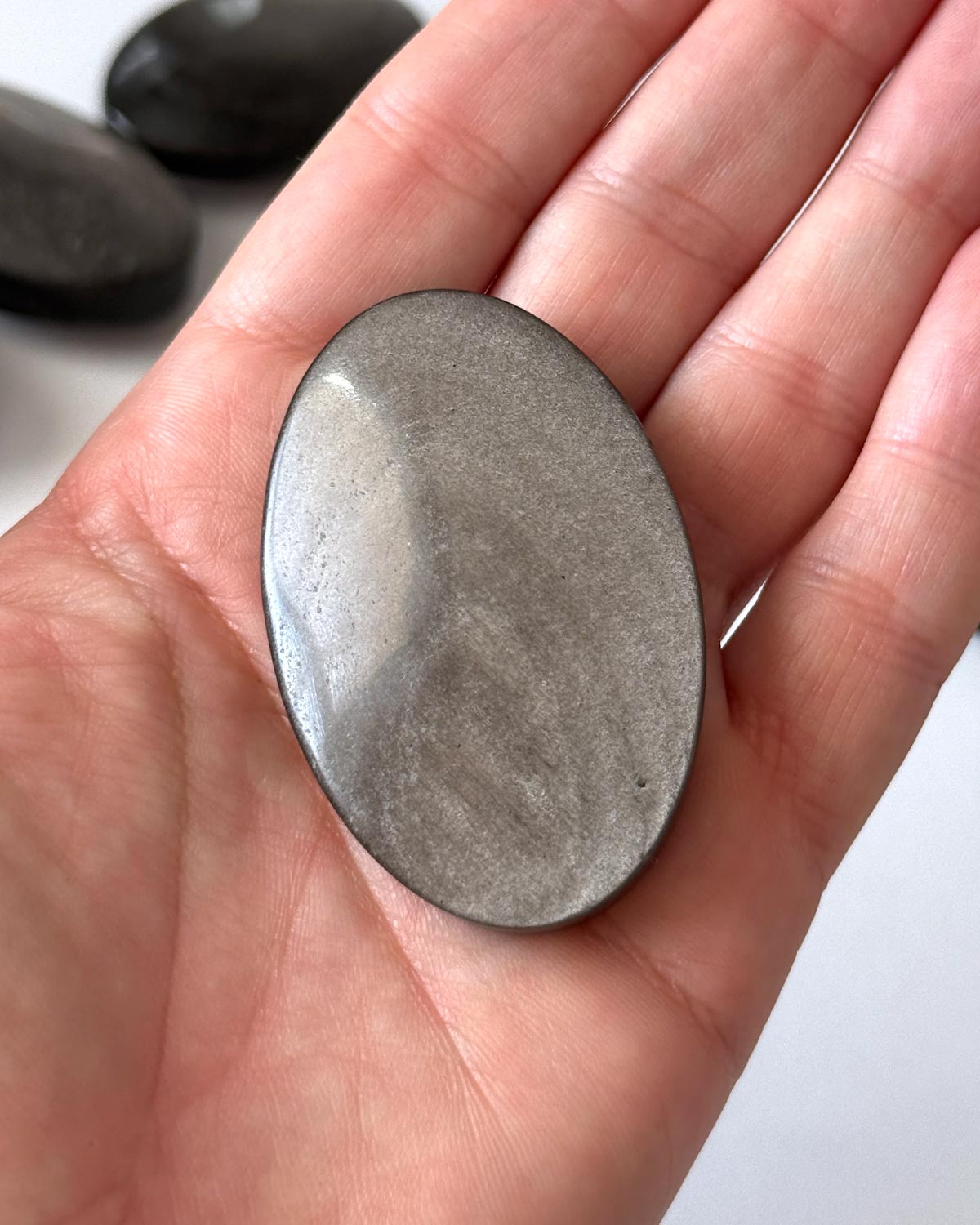 Silver Sheen Obsidian Palm Stone