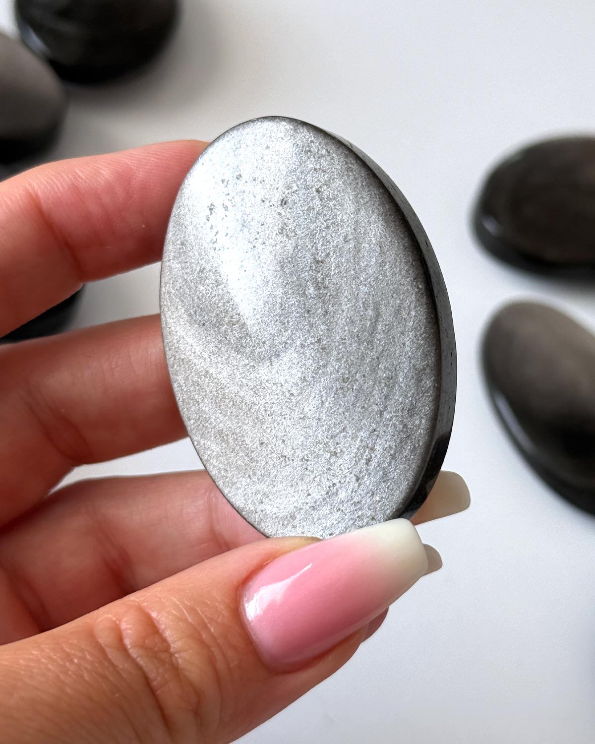 Silver Sheen Obsidian Palm Stone