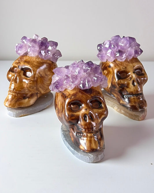 Amethyst Cluster Skull