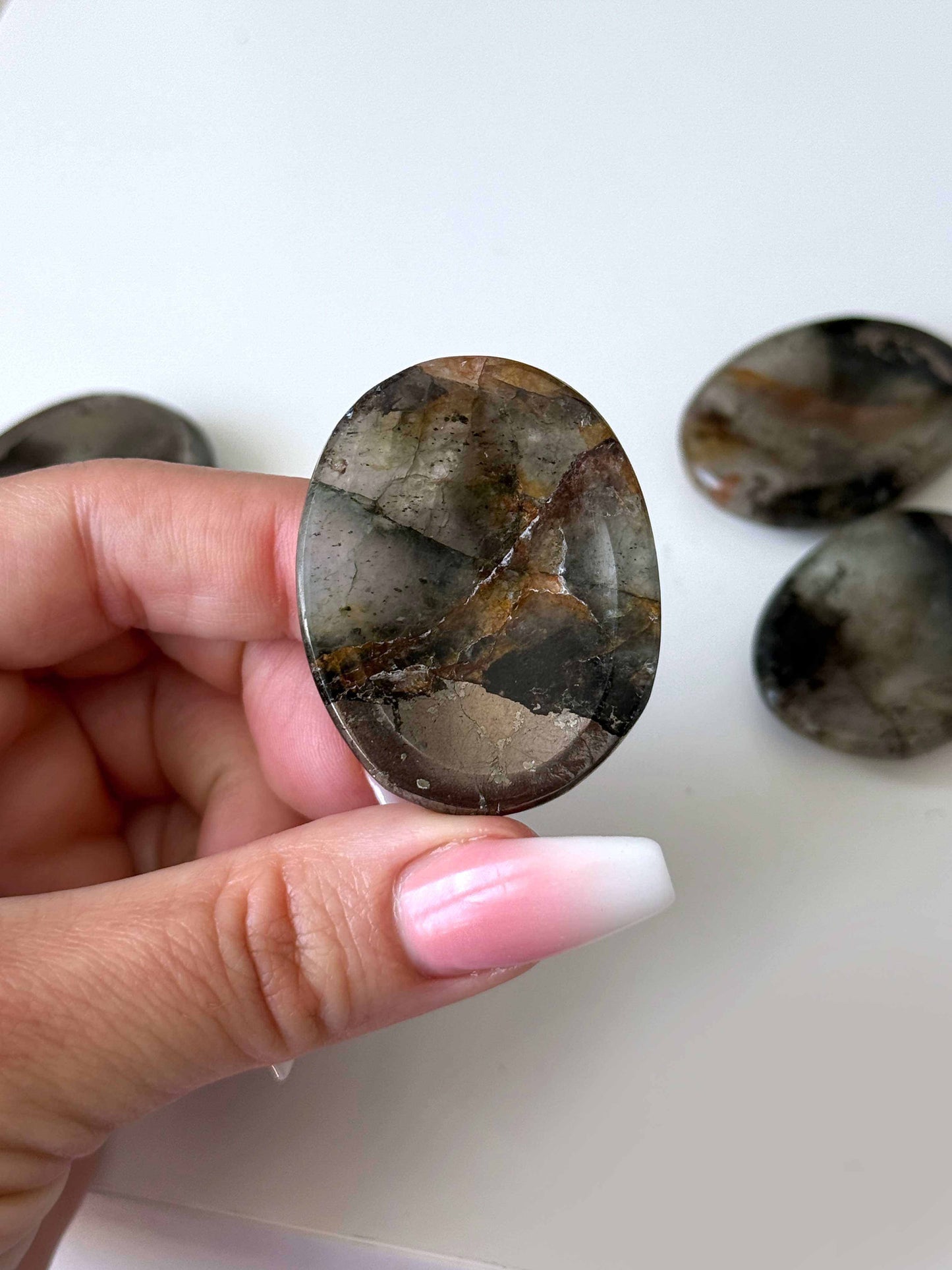 Smoky Quartz Golden Healer Pyrite Worry Stone