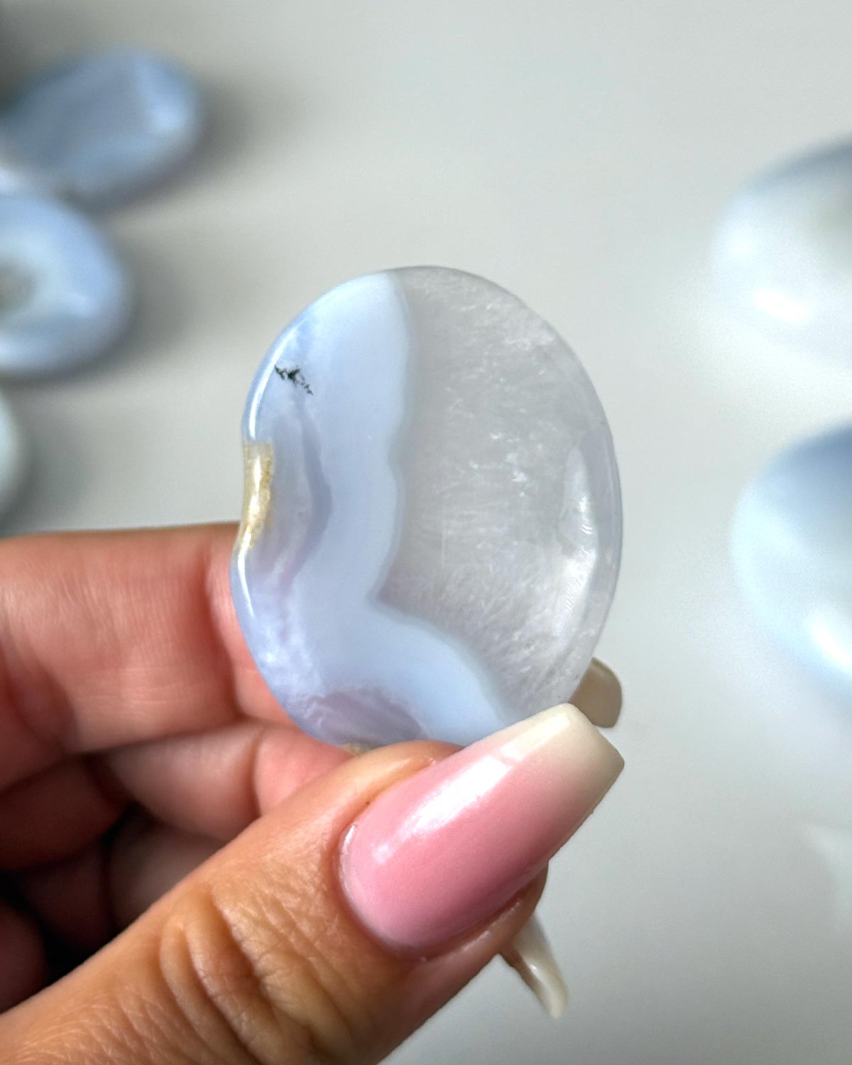 Blue Lace Agate with Dendrite Worry Stone