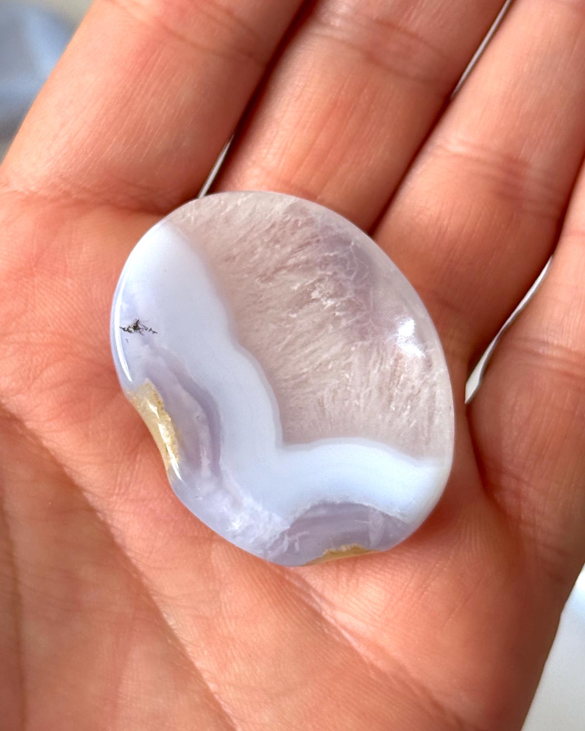 Blue Lace Agate with Dendrite Worry Stone