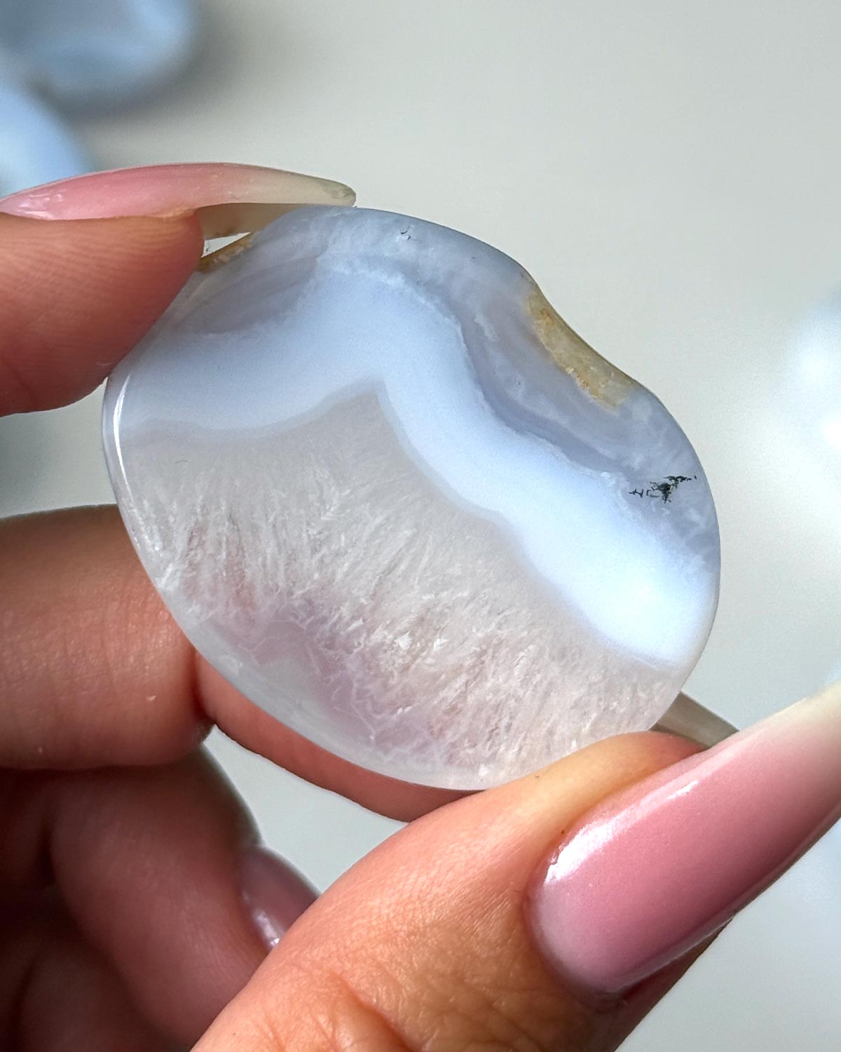 Blue Lace Agate with Dendrite Worry Stone