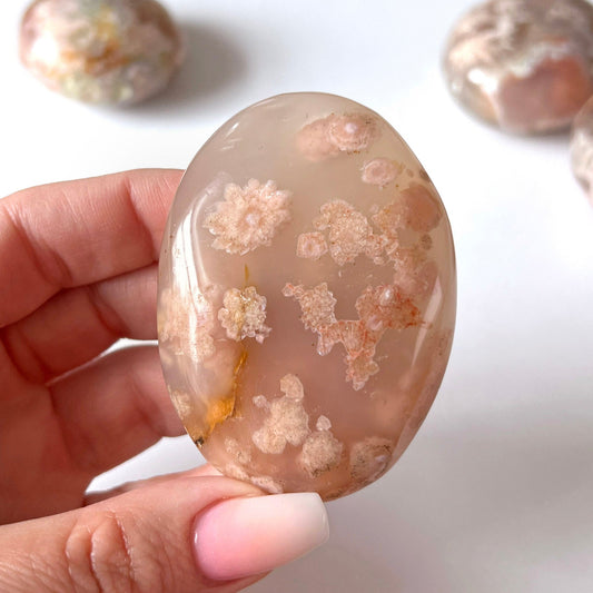 Peachy Pink Flower Agate Palm Stone