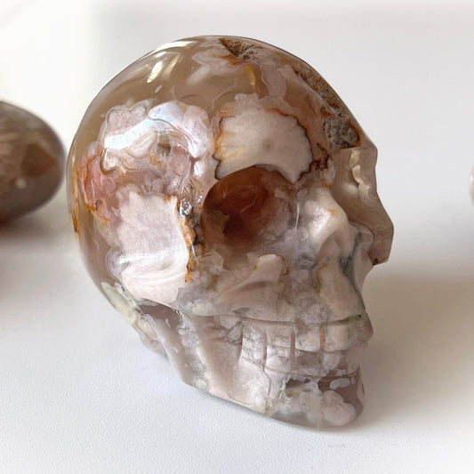 Flower Agate Skull Carving