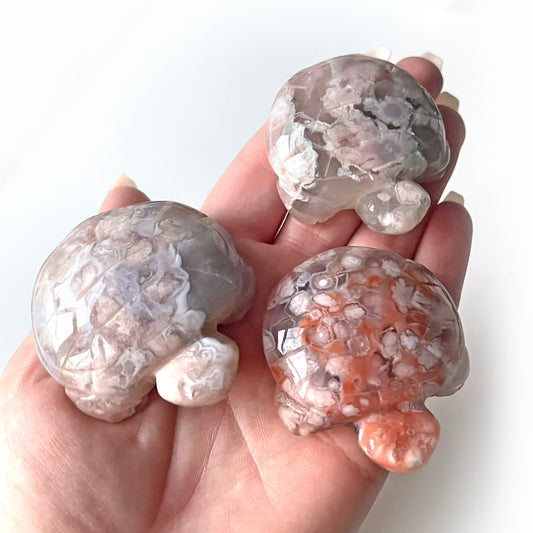 Flower Agate Turtle Carving