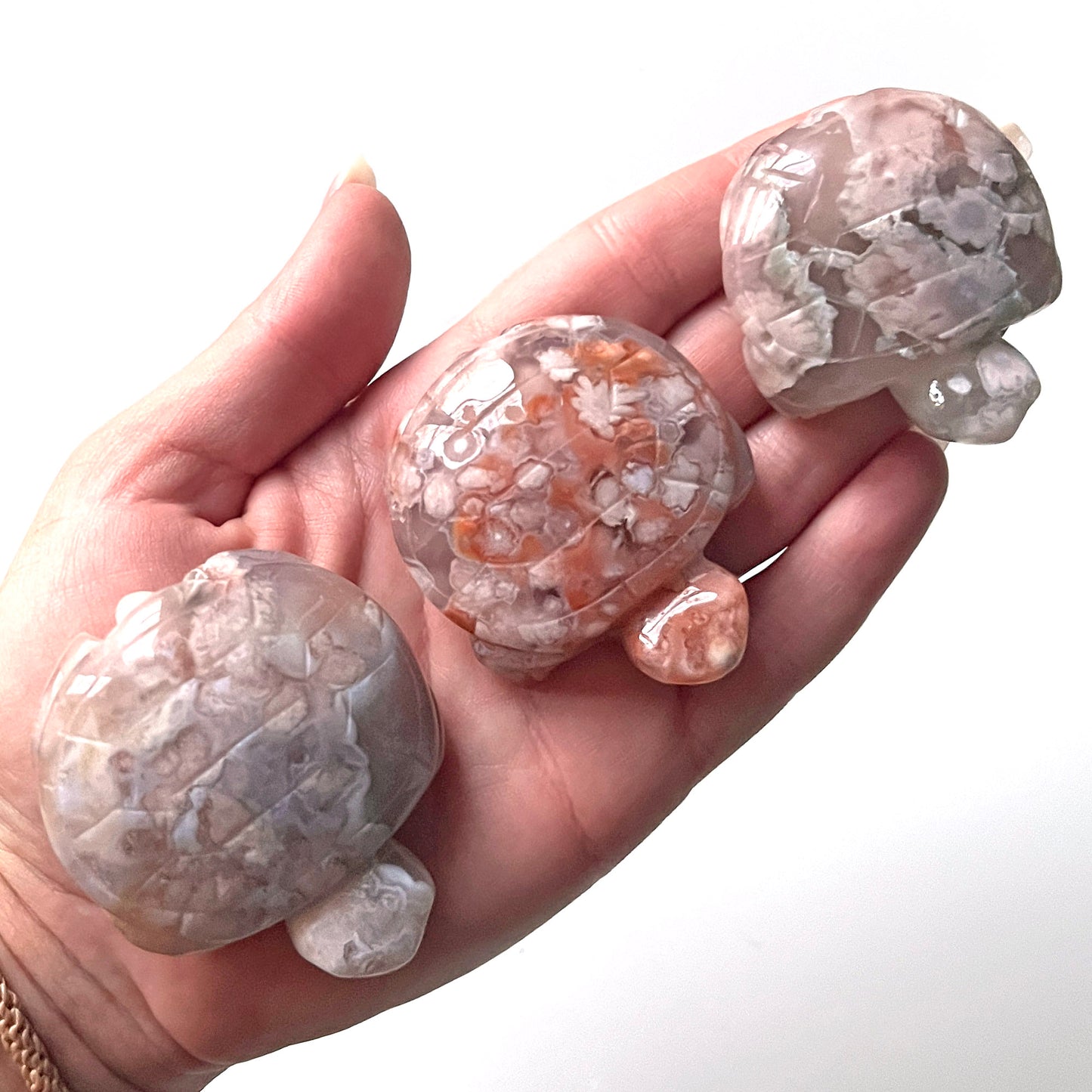 Flower Agate Turtle Carving