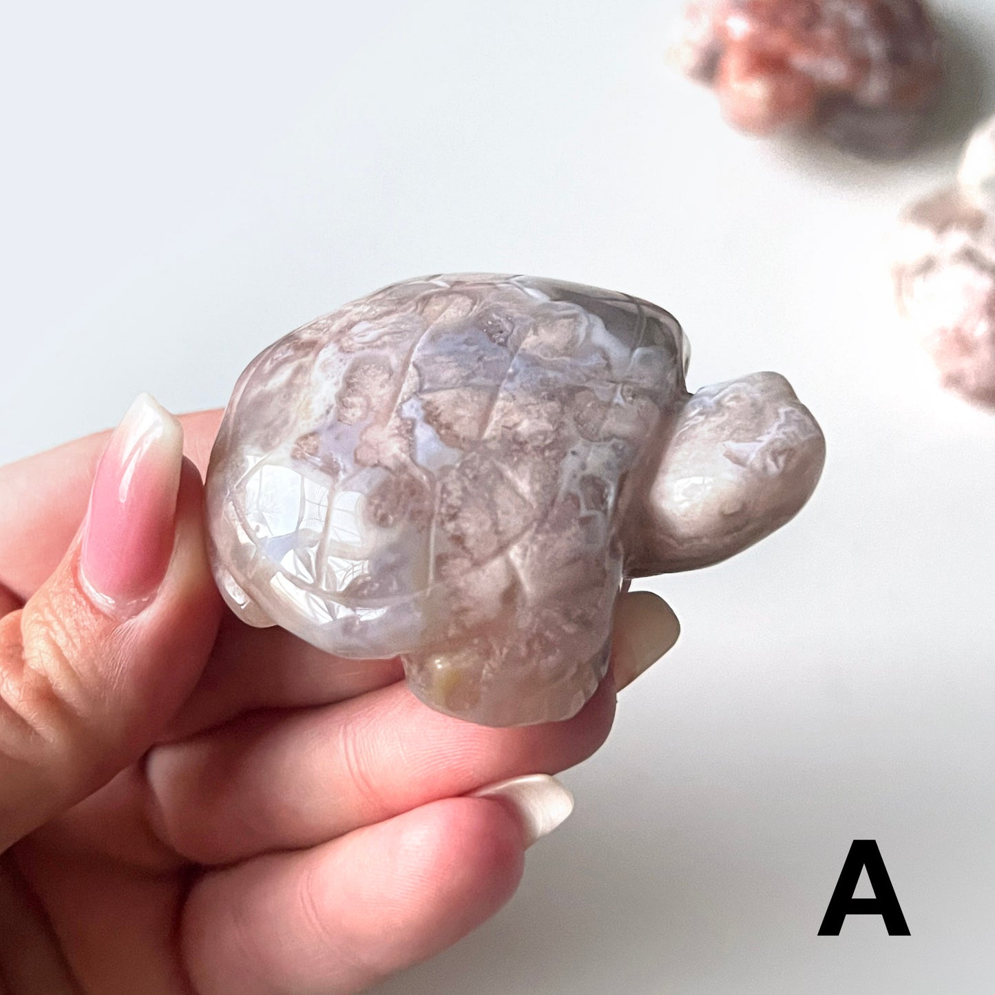 Flower Agate Turtle Carving