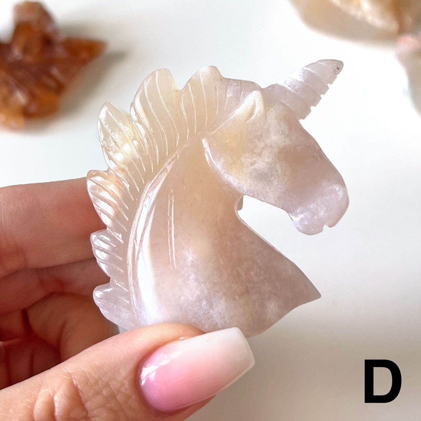 Flower Agate Unicorn Carving