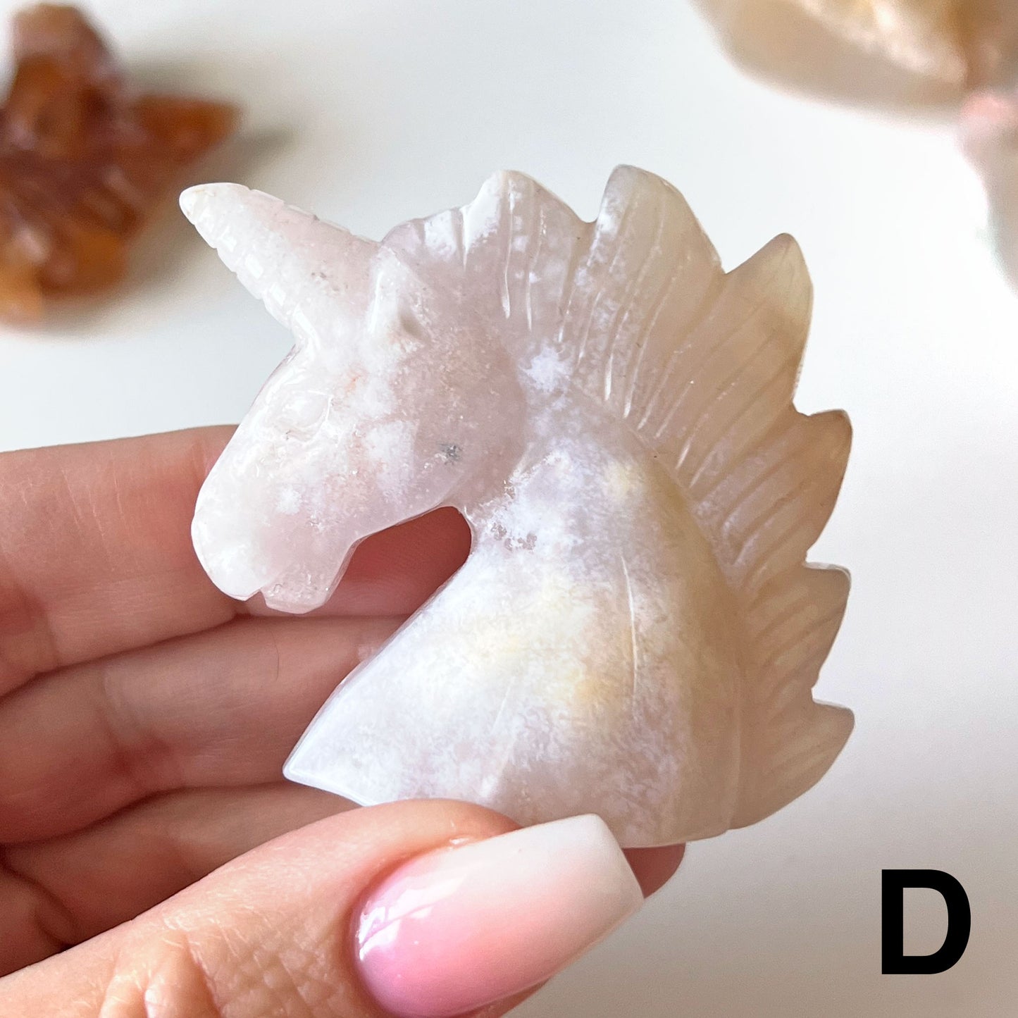 Flower Agate Unicorn Carving