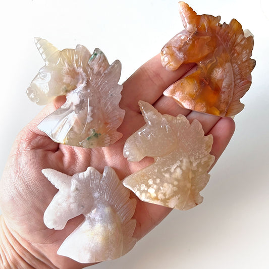 Flower Agate Unicorn Carving