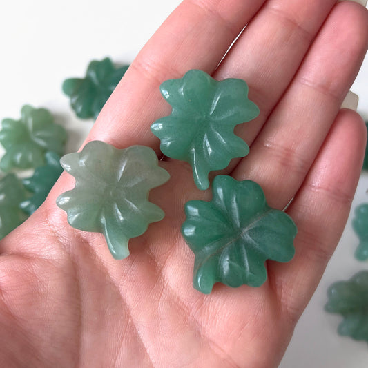 Green Aventurine Four Leaf Clover Carving